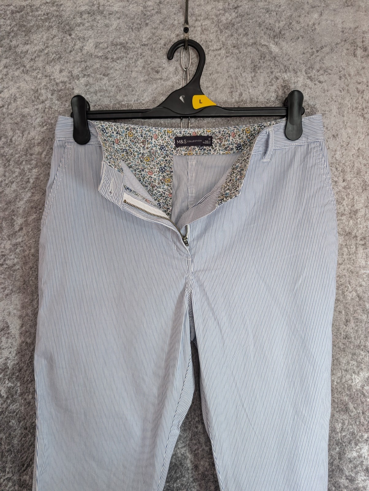 Marks & Spencer Blue & White Striped Tapered Cotton Summer Chino Trousers UK 12