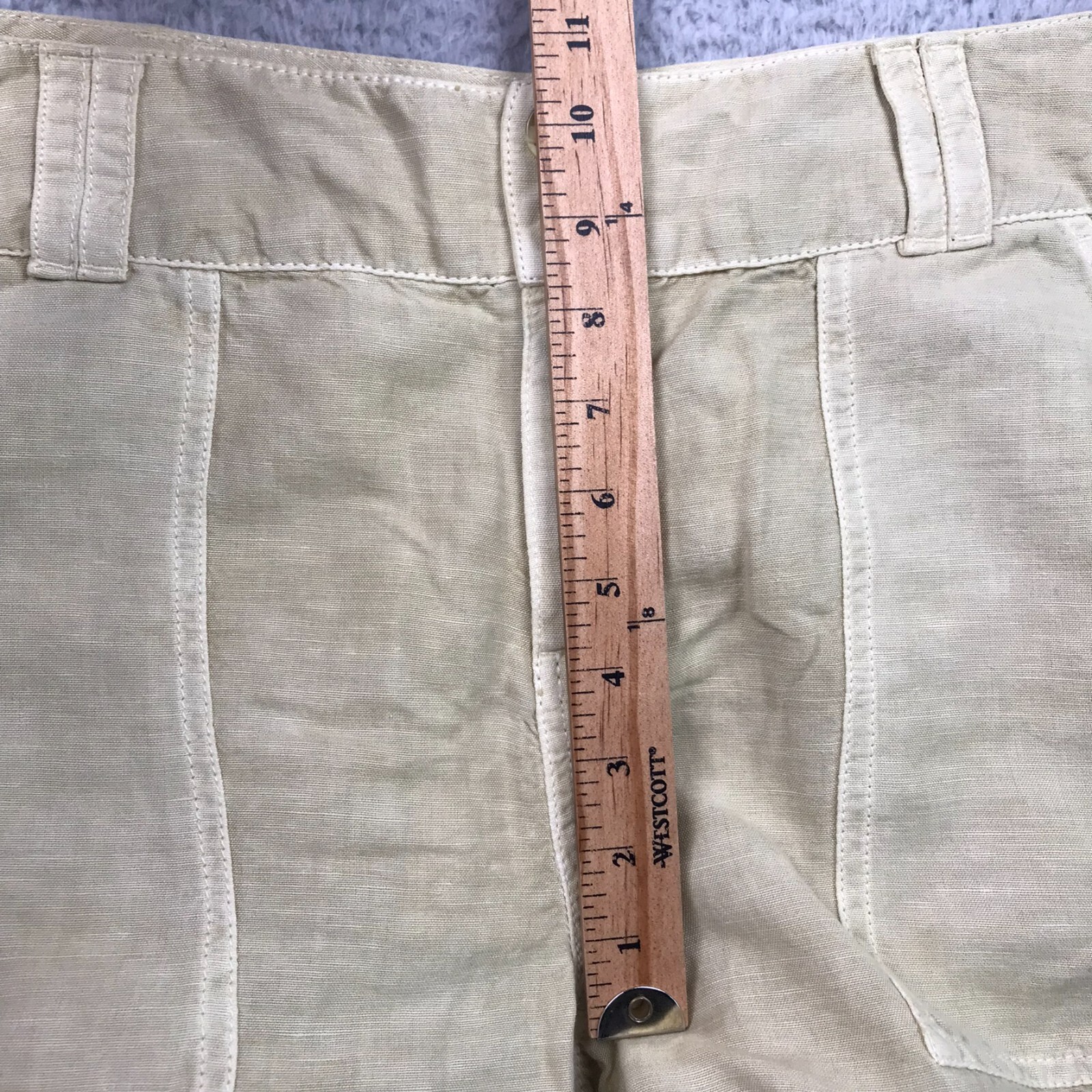 Sundance Pants Womens 8 Yellow Linen Blend Lace Trim Roll Up Patch Pockets NEW