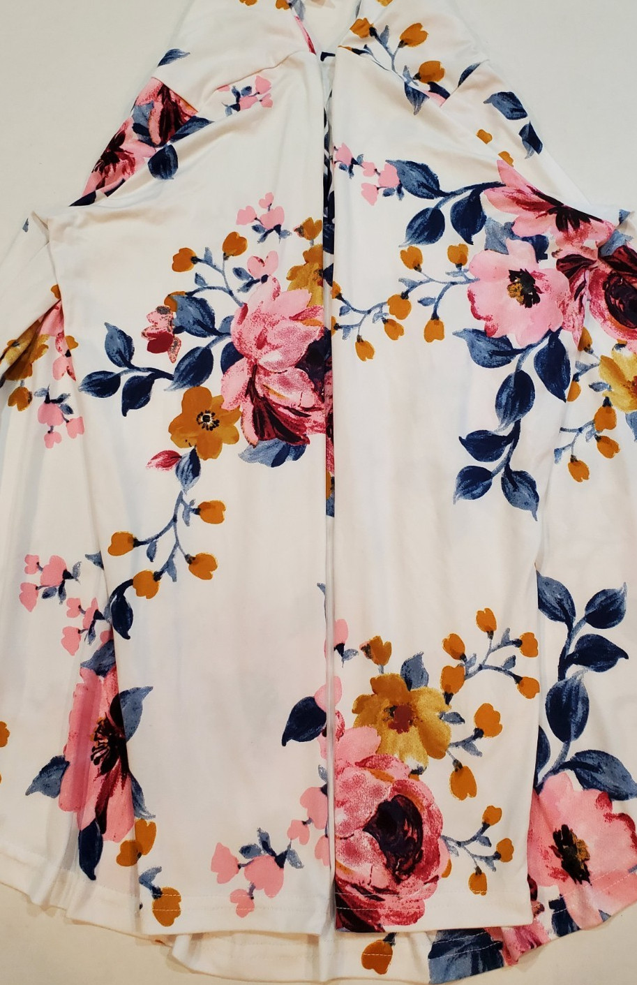 Women’s Top & Pants Set Long Sleeve Pull-On Size 2XL Floral Ivory Pink Blue