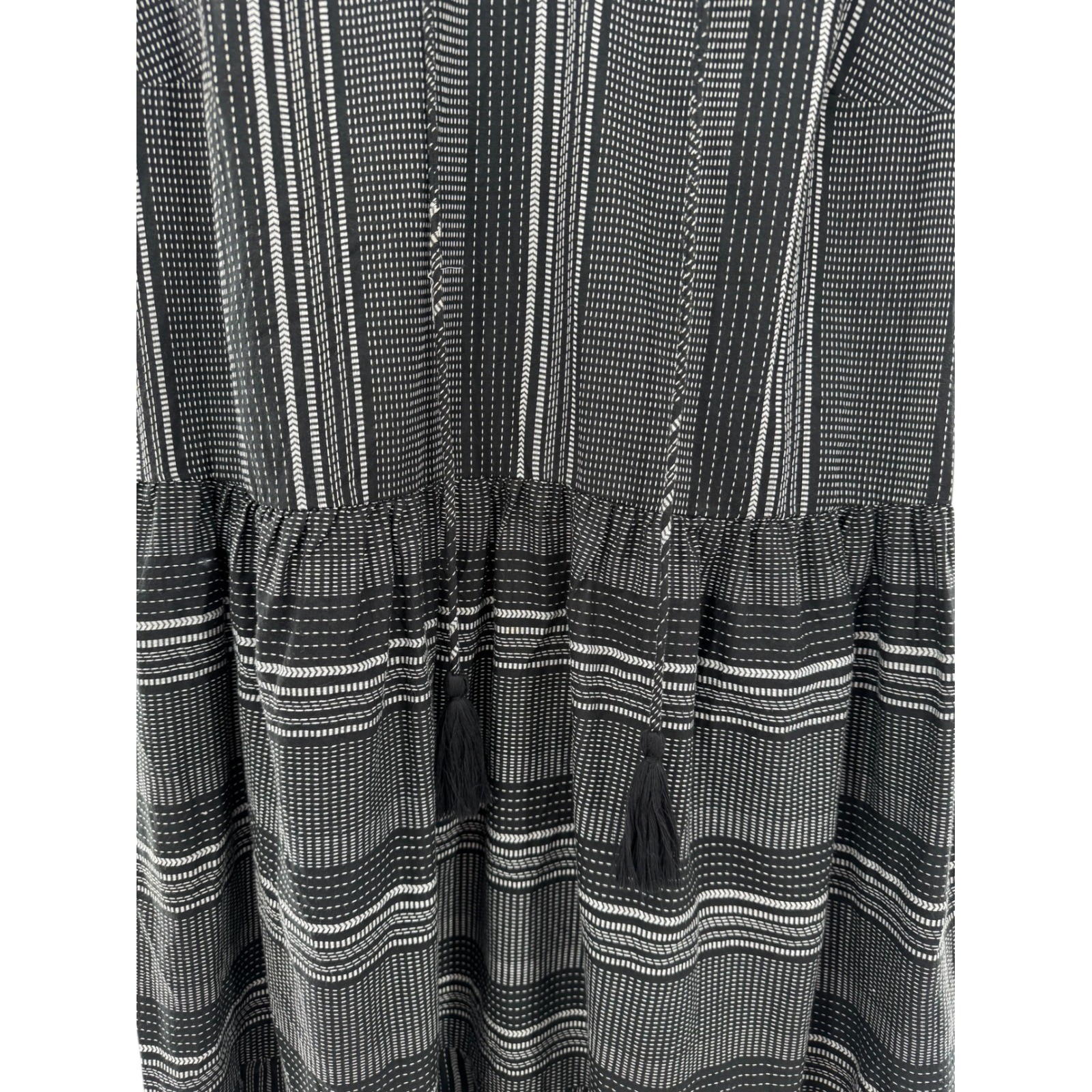 Accessorize London Ruffle Sleeve Tiered Black White Cotton Dress UK 16 US 12