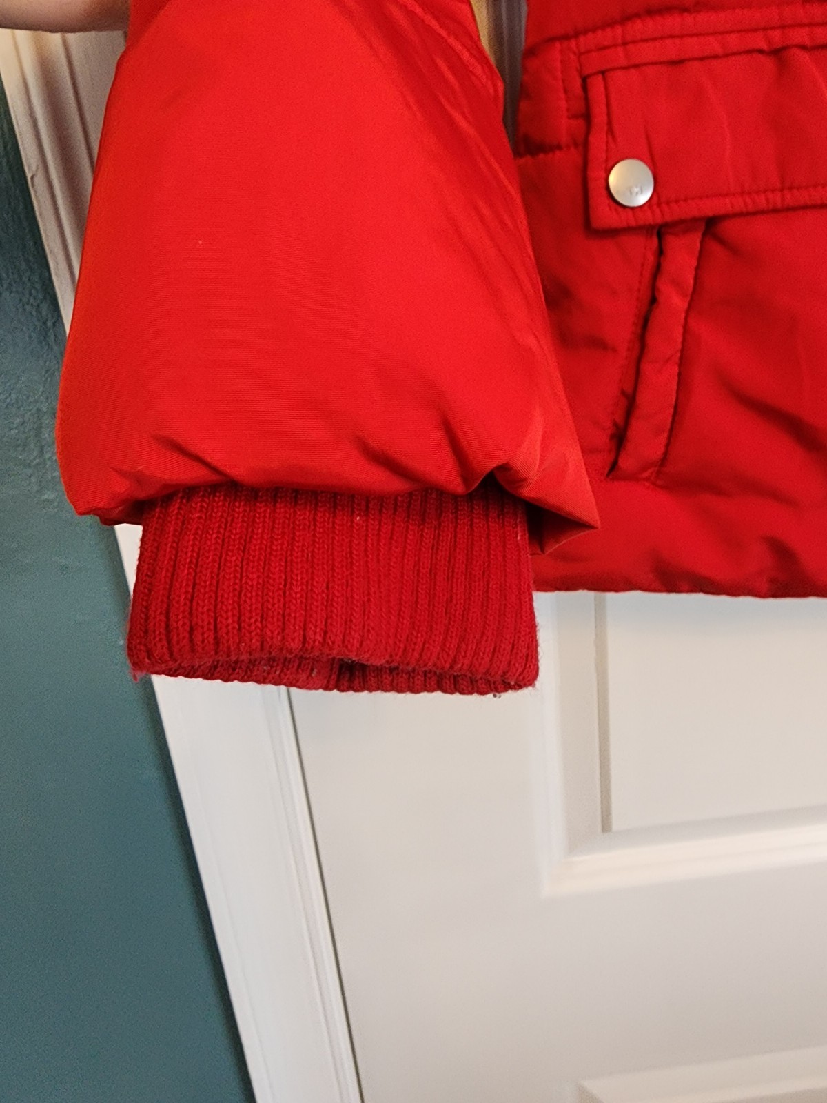 Tommy Hilfiger Red Puffer Jacket Women XS Pockets Snap & Zip Up