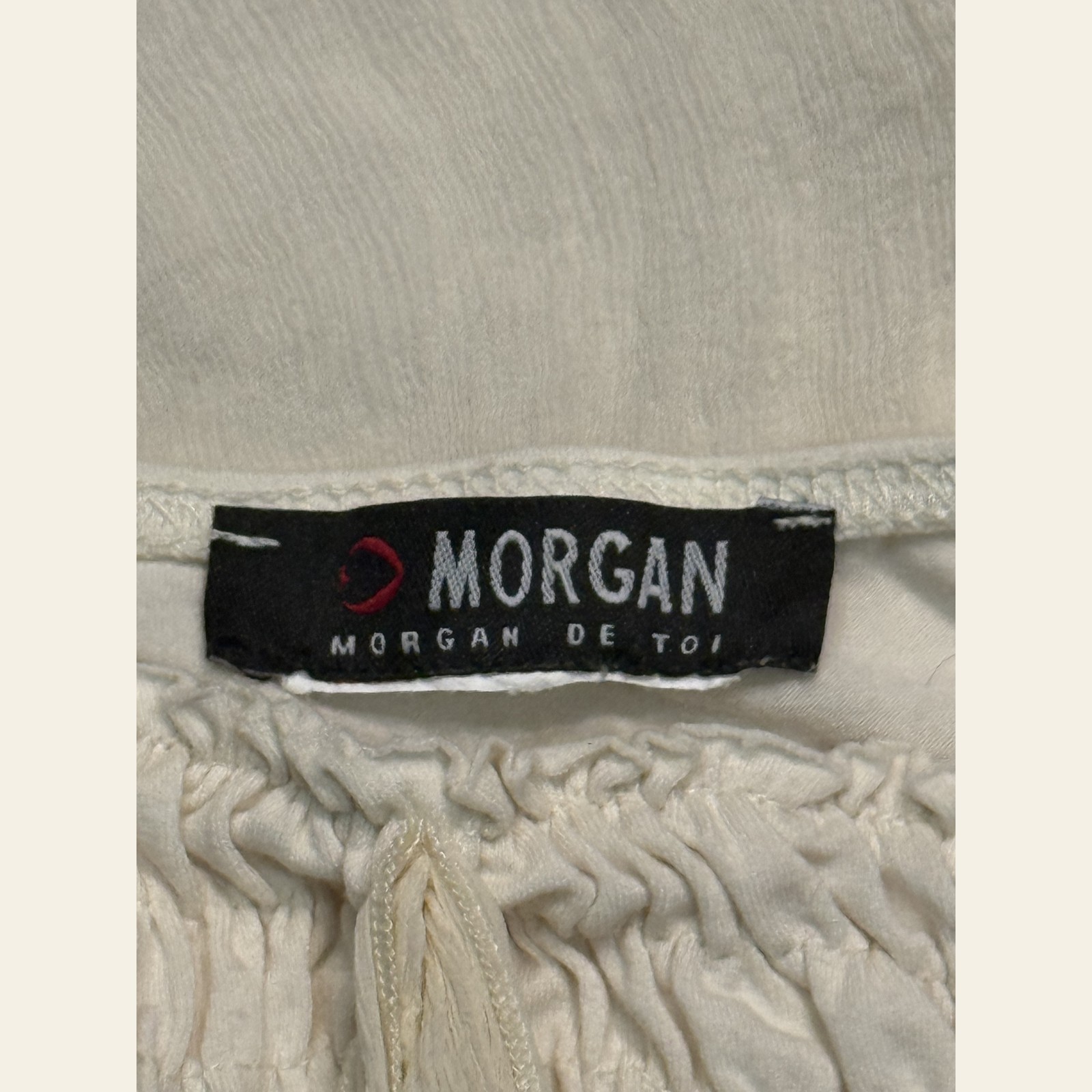 Morgan De Toi Ivory Gauze Smocked Strapless Halter Top Y2K France XS S