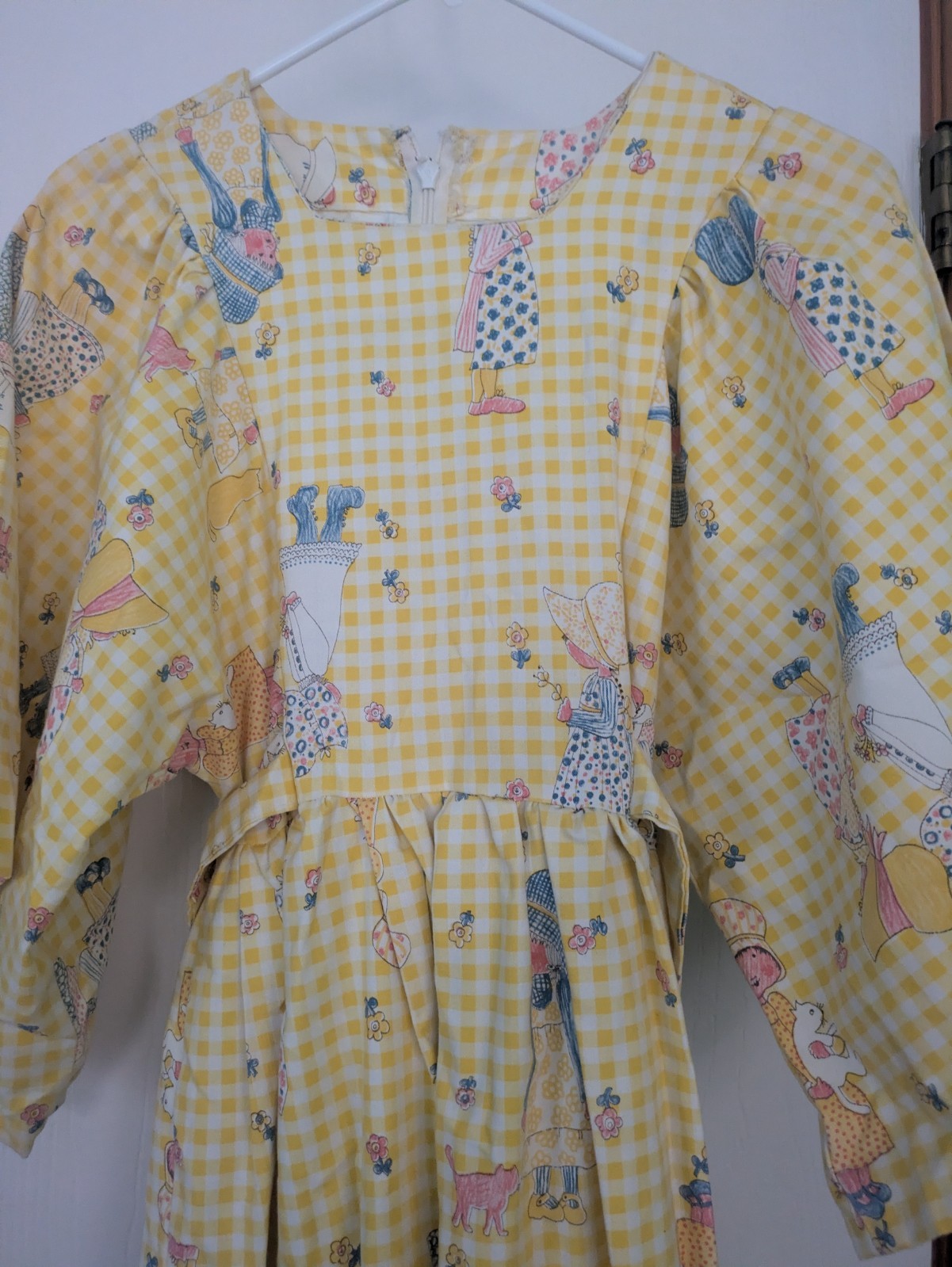 VTG 70s HomeMade Yellow Gingham Maxi Dress Holly Hobby Cottage Prairie