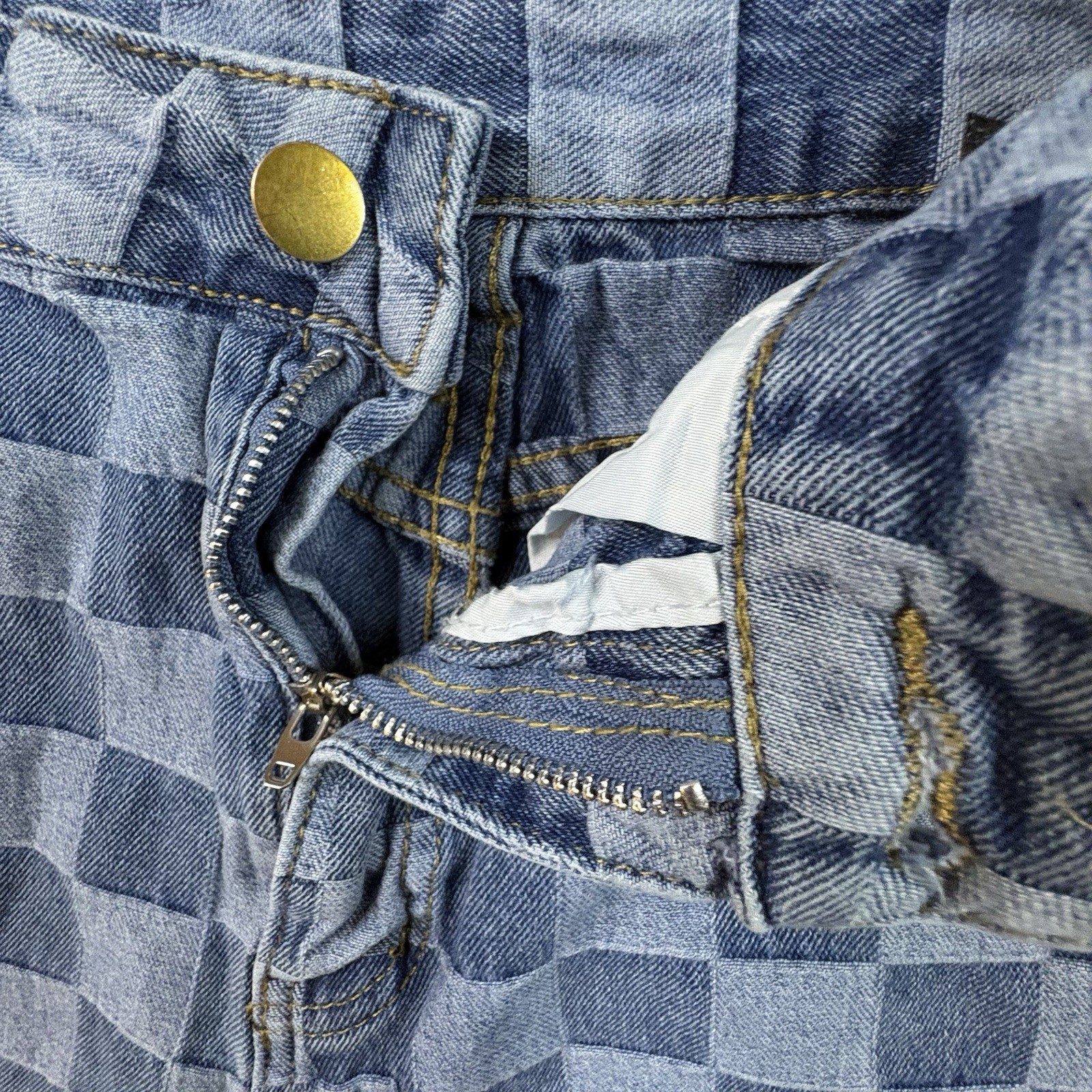 Shein Women’s M (27×1.75) Blue Checkered Denim Shorts Y2K