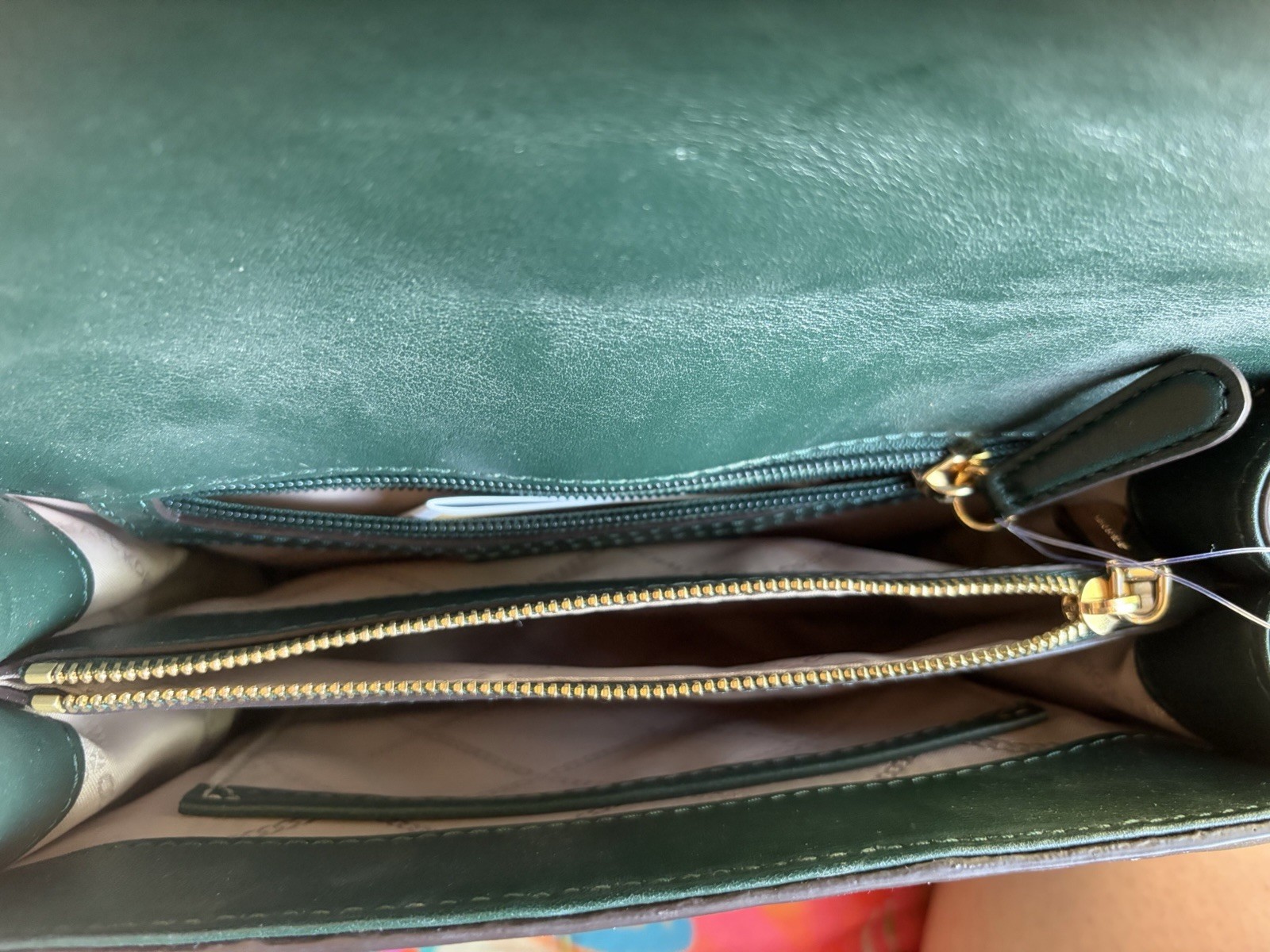 Michael Kors Small Green Striped Quilted Push Lock Shoulder Bag Gold Chain