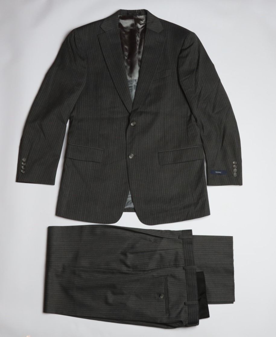 Hickey by Hickey Freeman Wool Suit Size 38 R x 32 W in Grey Stripe Pinstripe