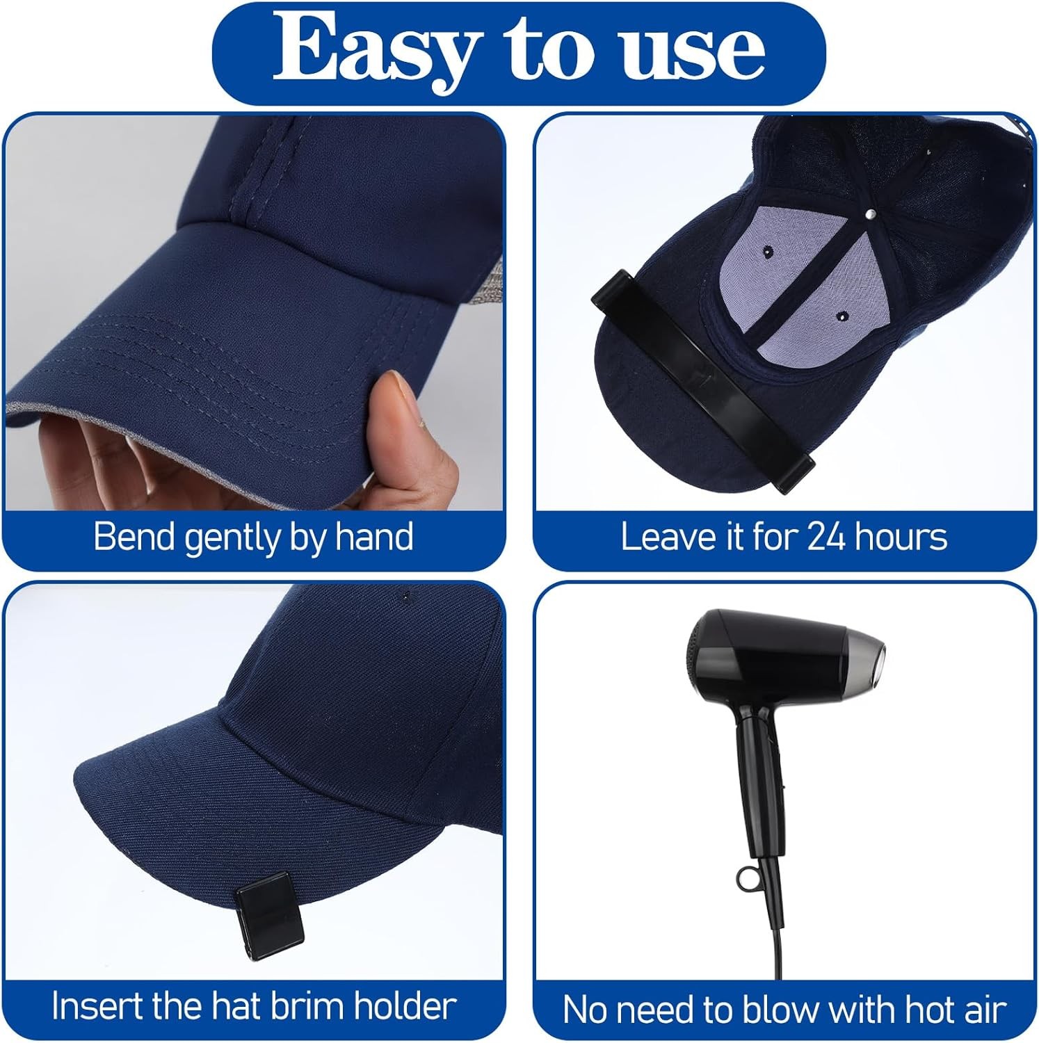 4pcs Hat Bender Curver Tool, Adjustable Baseball Cap Brim Shaper, Black