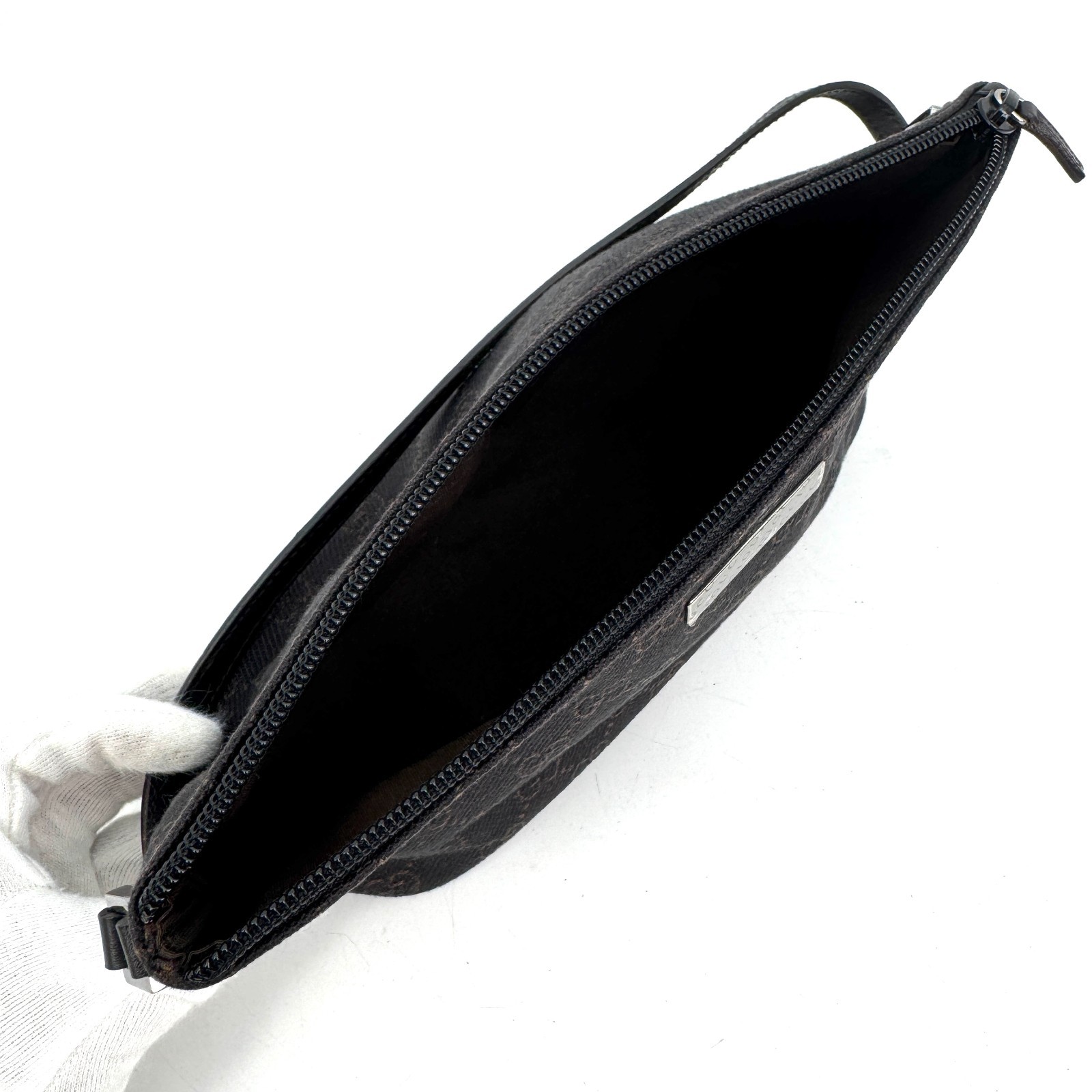 GUCCI GG Canvas Leather Accessory Pouch Mini Handbag *beautiful