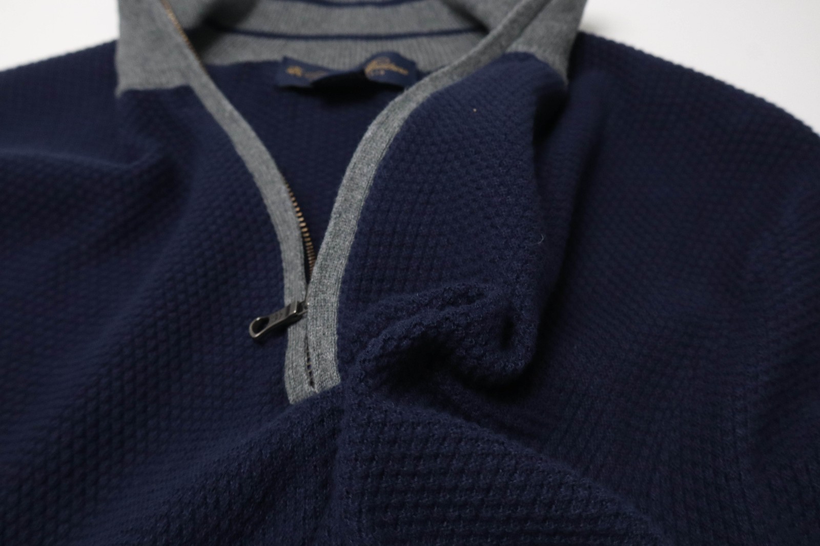 Brooks Brothers Sweater Mens Medium Blue Knit High Neck Half Zip