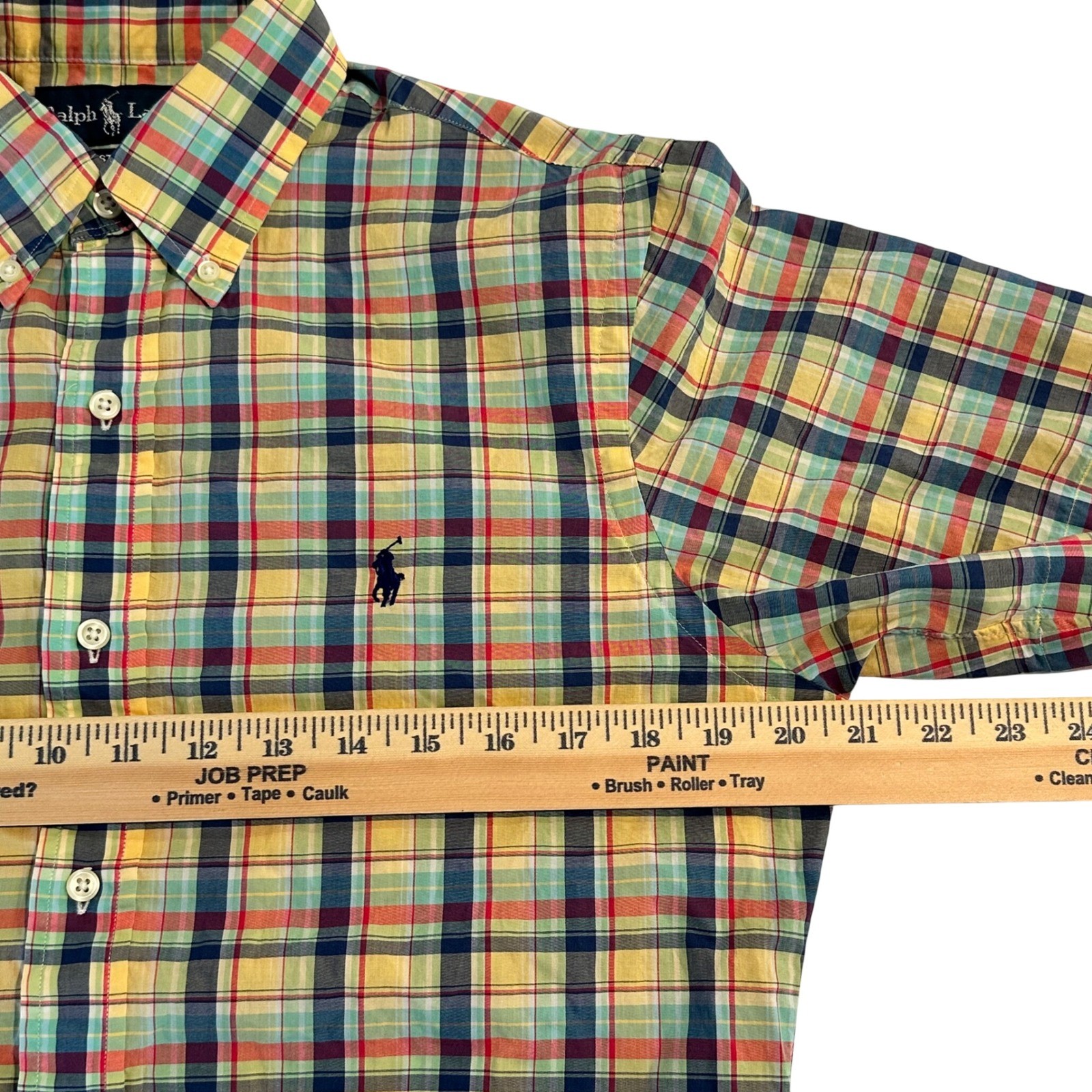 Ralph Lauren Men’s Small Short Sleeve Plaid Button Down Shirt Custom Fit Yellow