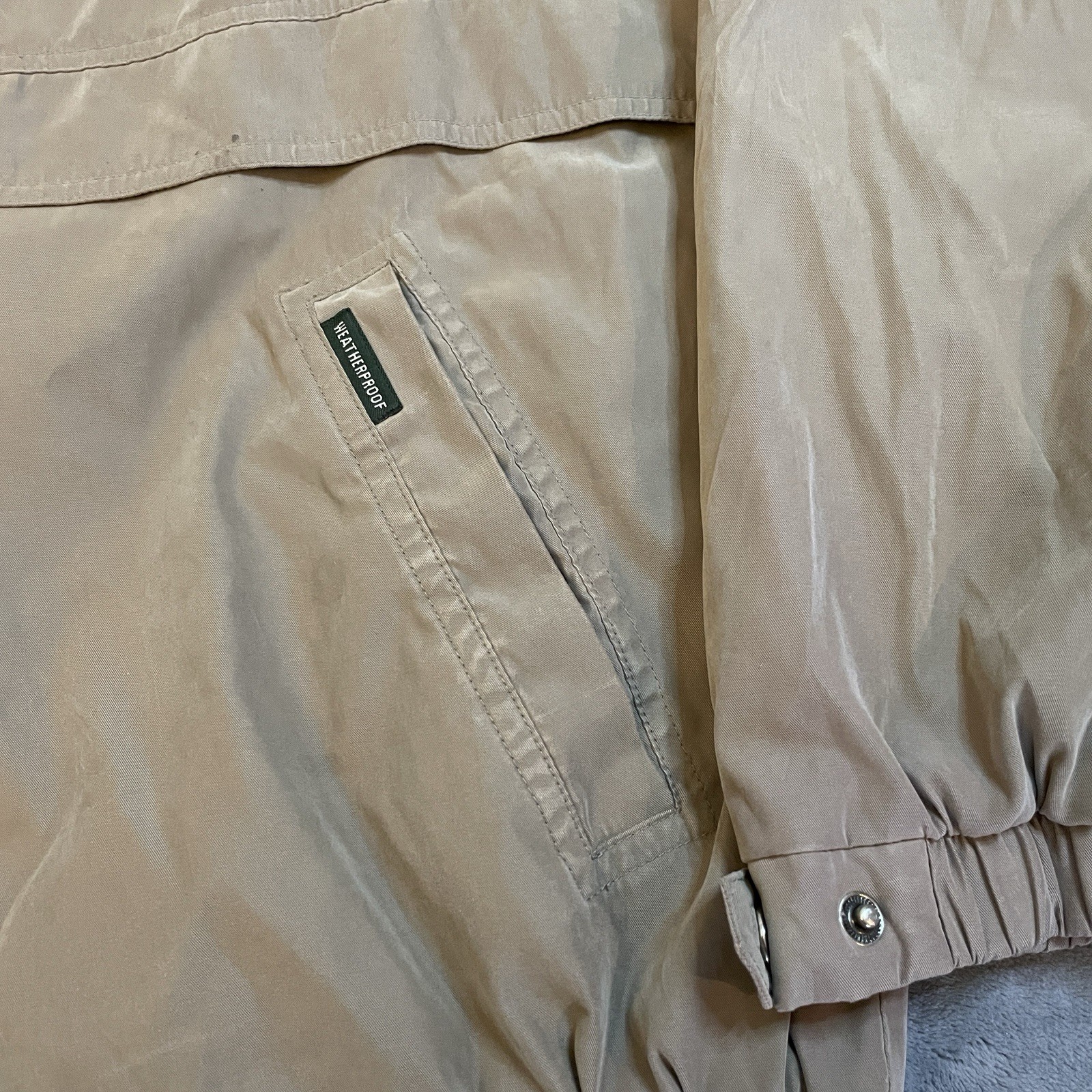 Vintage Weatherproof Canvas Jacket Coat Men’s XL Beige/Tan Full Zip Hood Pockets