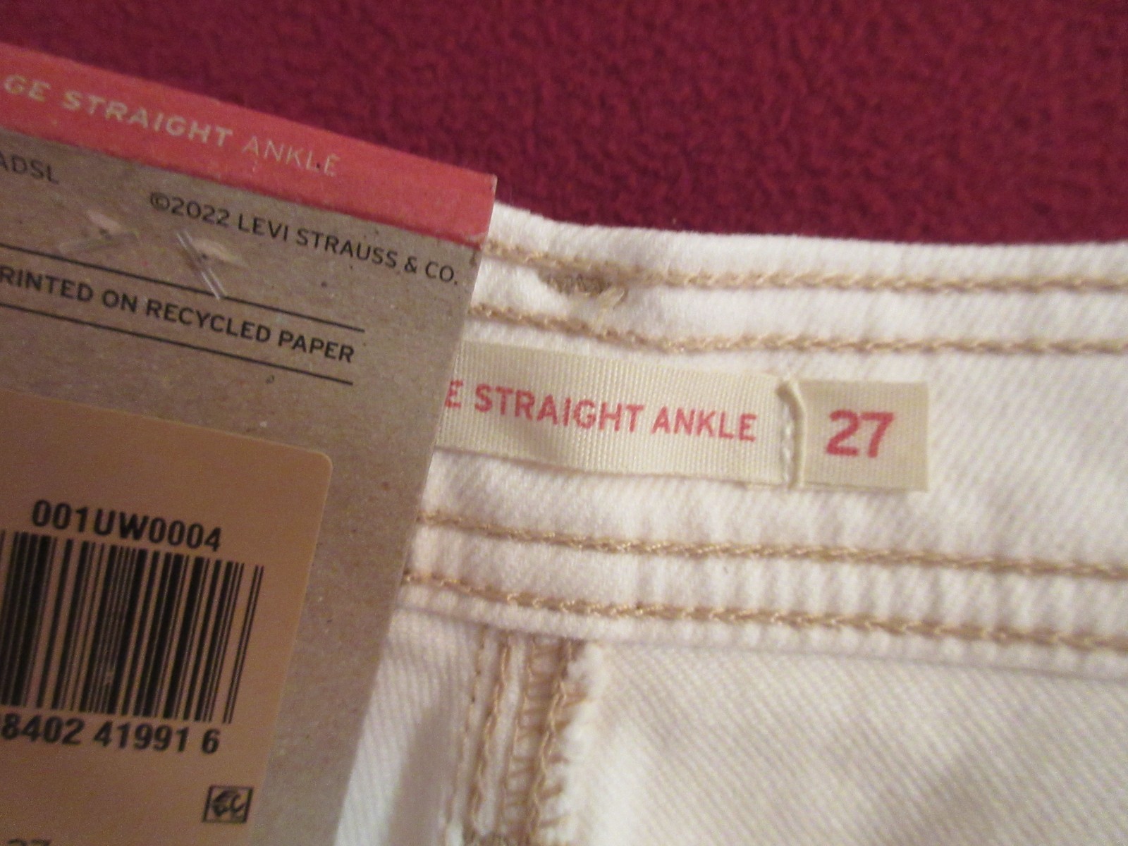 Levis Jeans Women White Denim Ribcage Straight Ankle 27”x27” New w/TGS