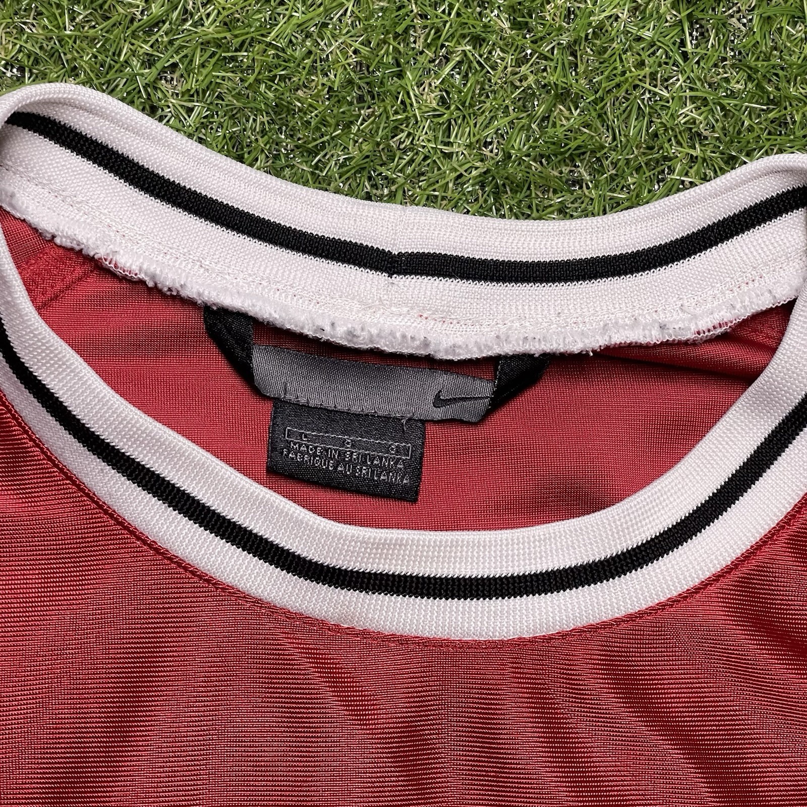Vintage Nike Shirt Mens L Red Soccer Jersey GK Dazzle Shiny Silky Cyber Y2K
