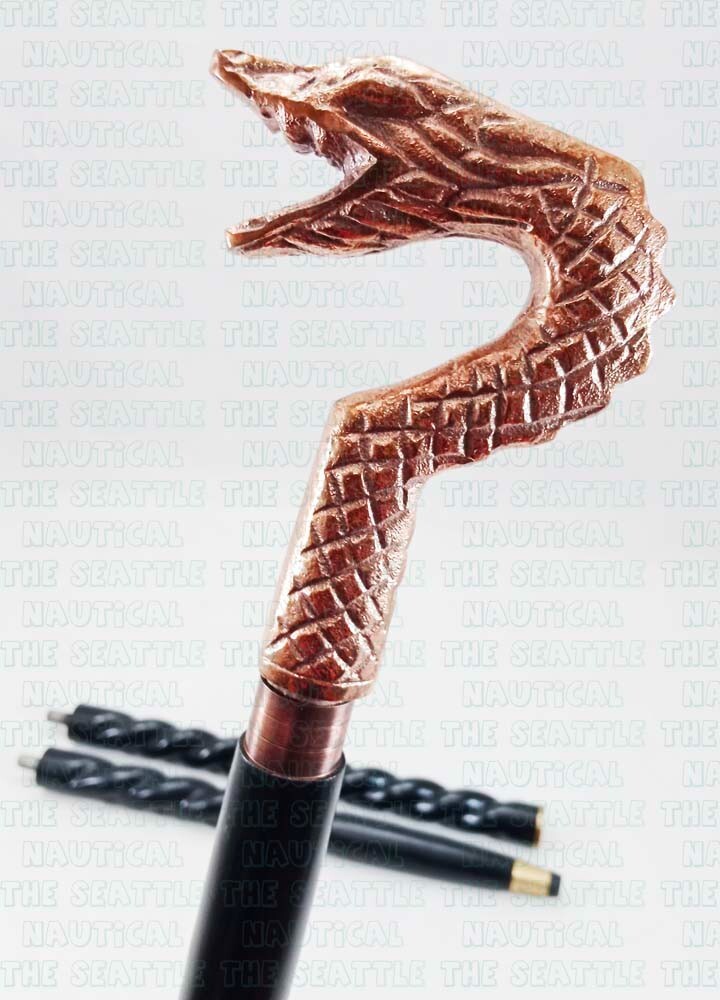 Copper Finish Designer Snake Dragon Handle Wooden Walking Stick Handmade Cane