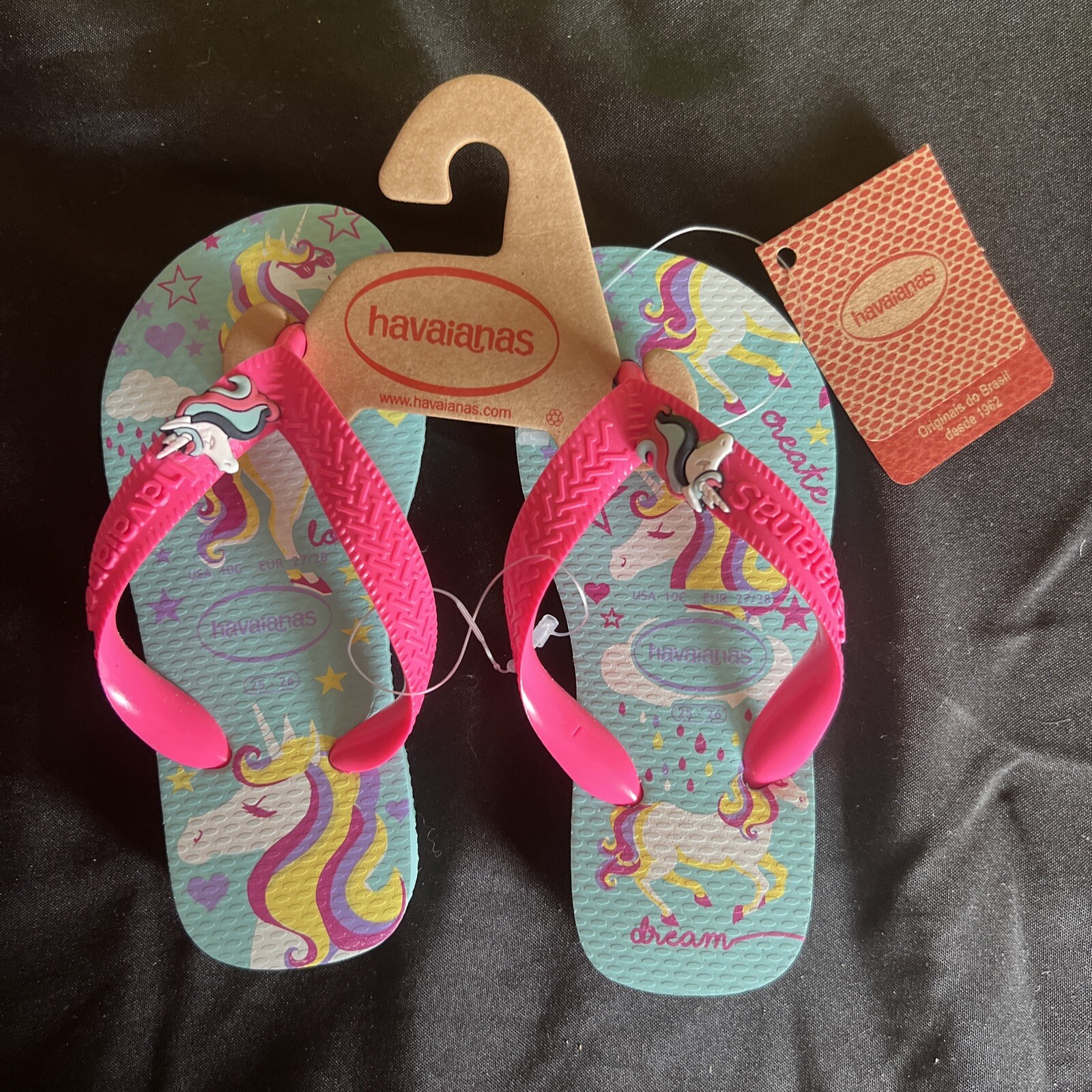 Havaianas Pink/ Ice Blue Unicorn Flip Flops Sandals Girls Toddler Size 10C NWT