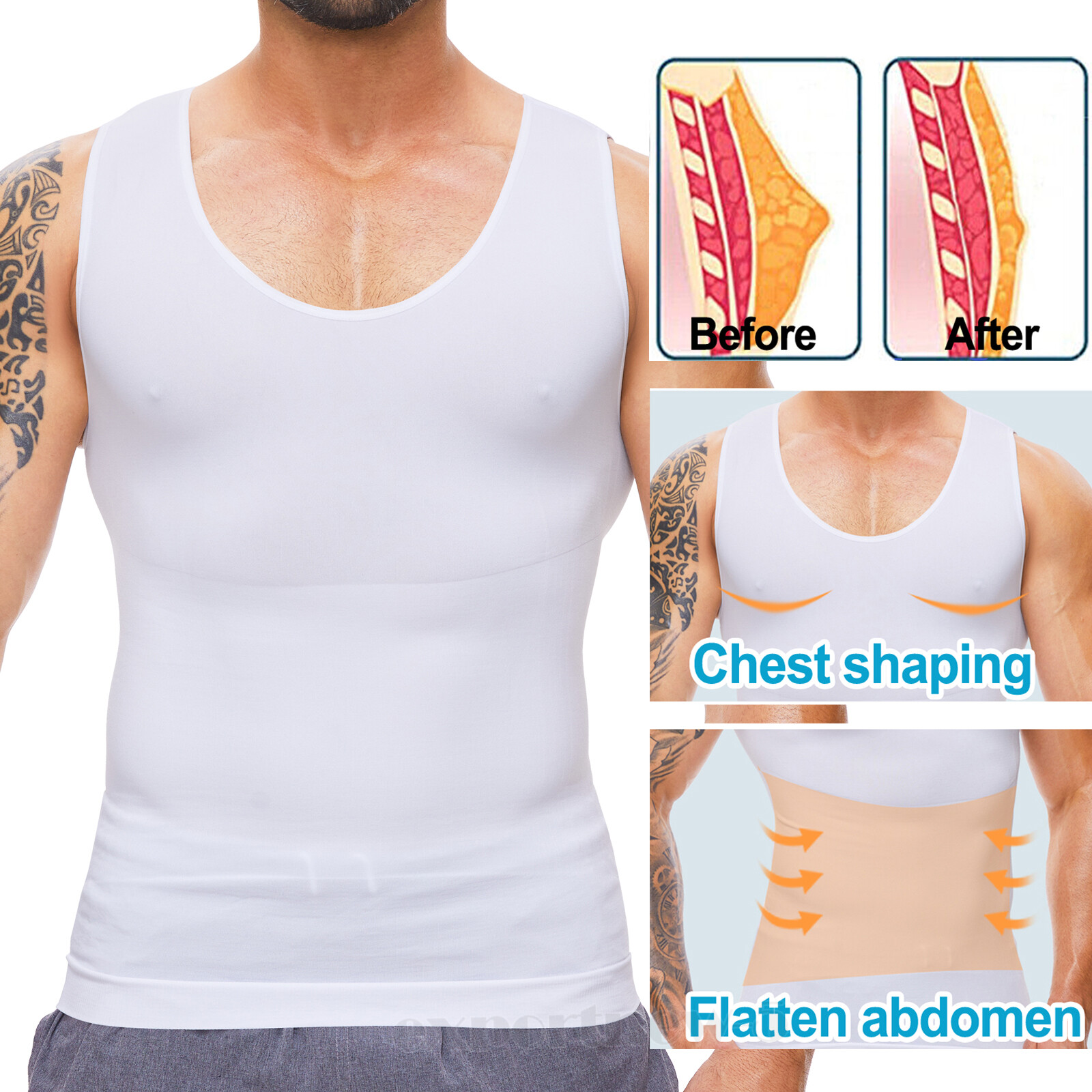 MENS SLIMMING BODY SHAPER BELLY CHEST COMPRESSION VEST T-SHIRT TANK TOP SPORT