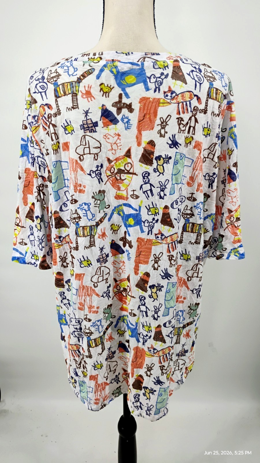 NEW Shana Cats Print Colorful Art Tunic Top V-Neck 3/4 Sleeve Size XL