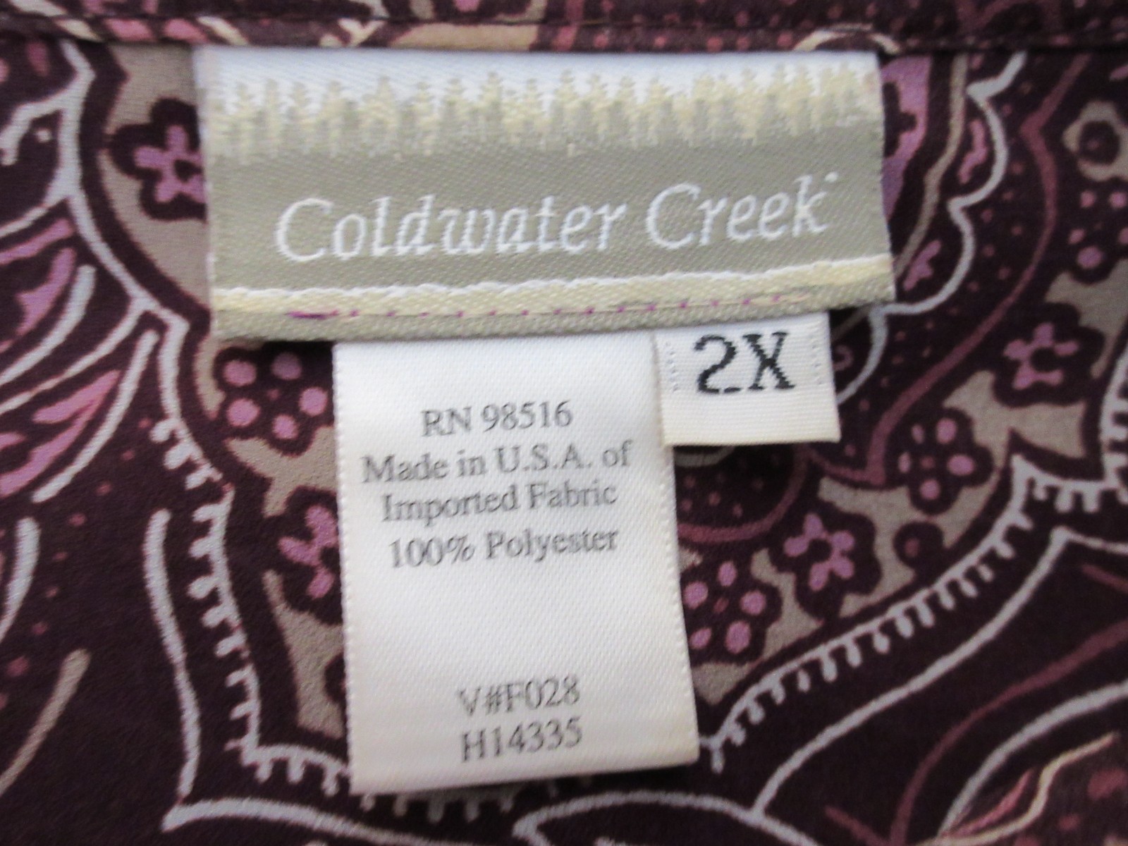 Cold Water Creek Womens Plus Size Purple Paisley Print Sheer Shirt Dress 2X B 53