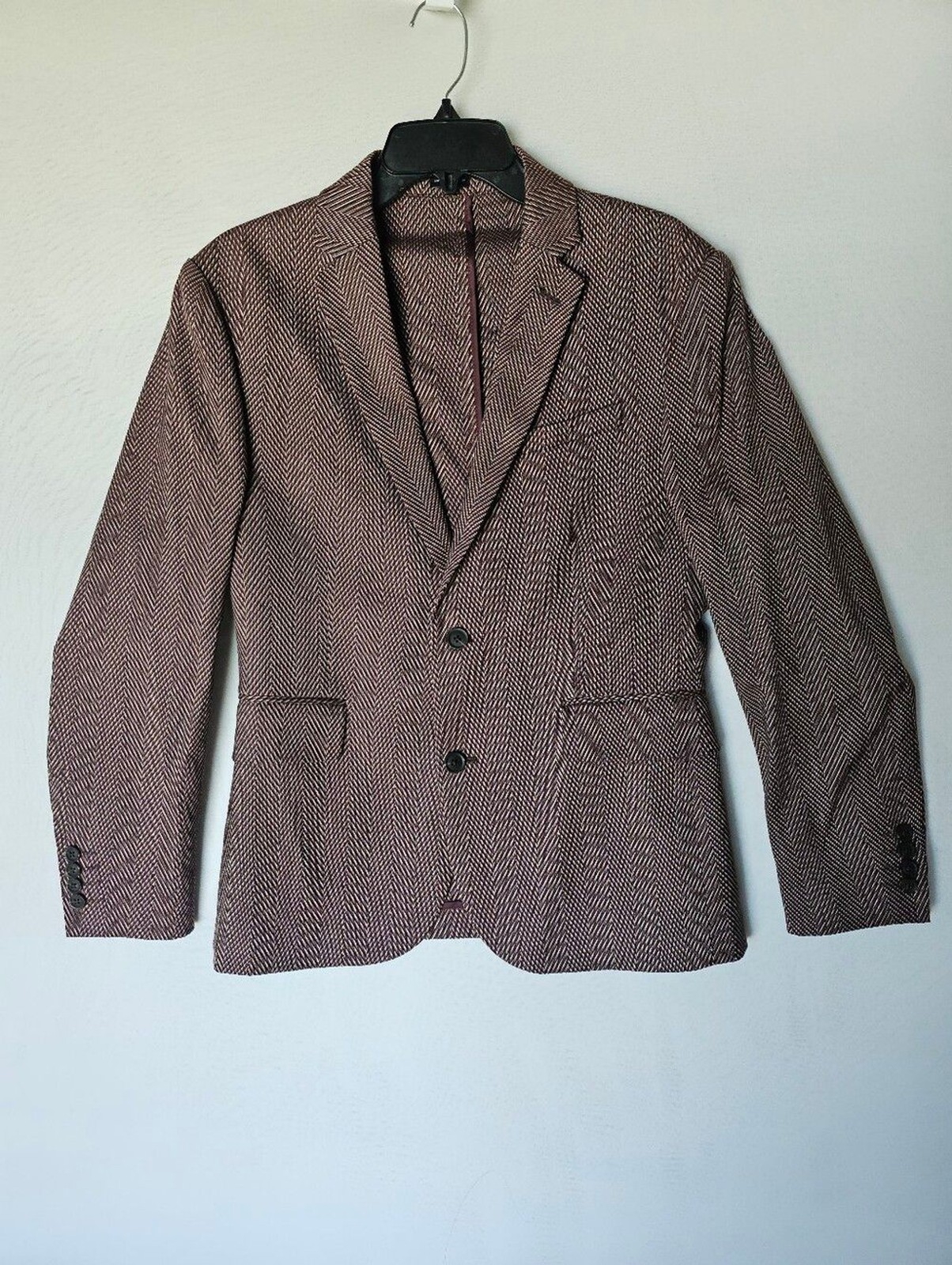 JF J.Ferrar Burgundy Herringbone Slim Fit Blazer Blazer Jacket – Size M (38/40S)