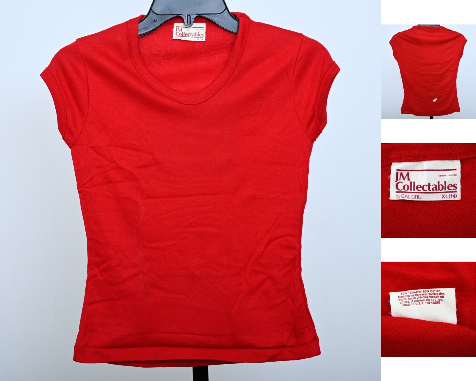 Vintage NOS JM Collectables by Cal Cru Red T-Shirt Girl’s XL 14 Cap Sleeve Top