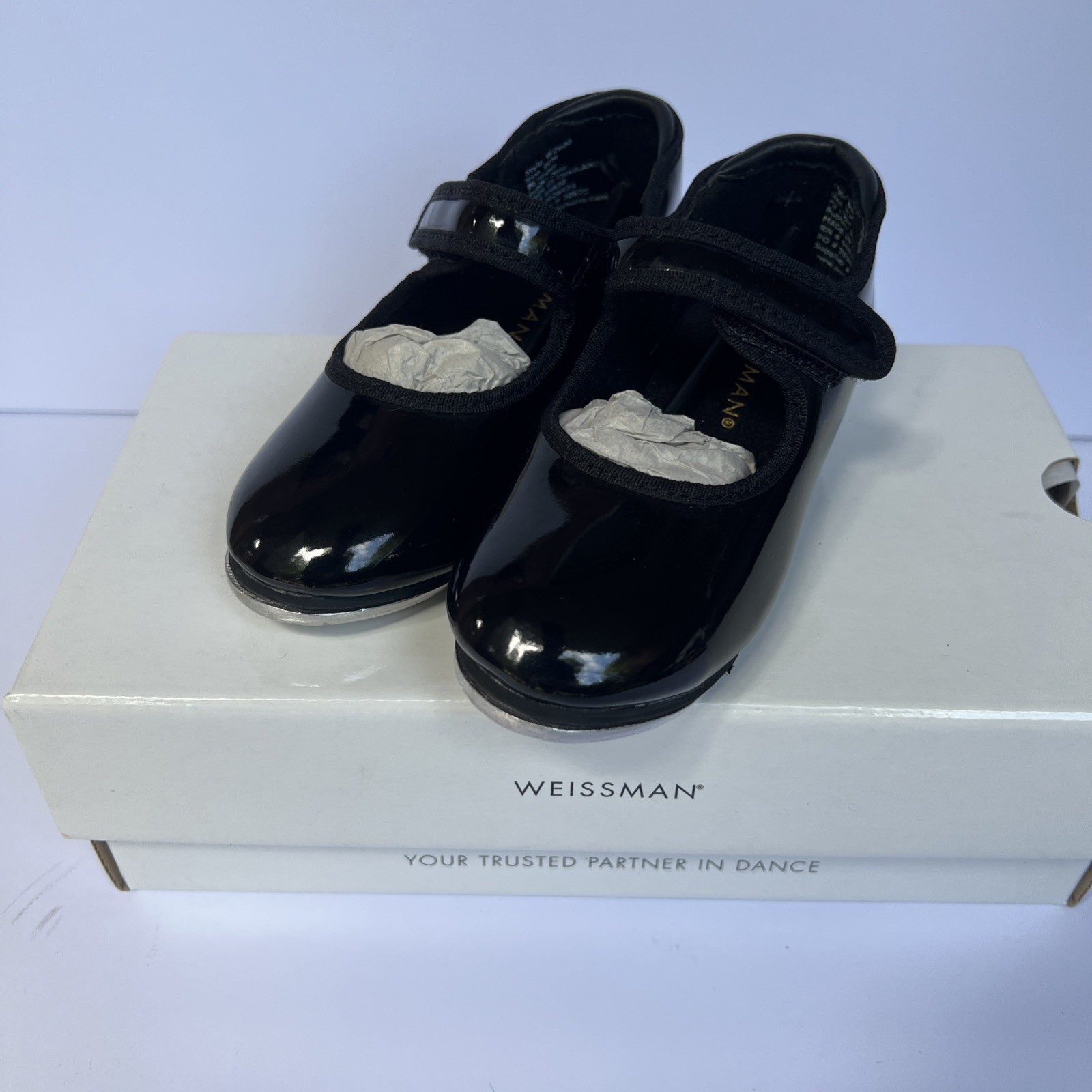 Weissman W2600 No Tie Tap Shoe Shiny Black Patent Child Size 9 CM Worn One Time
