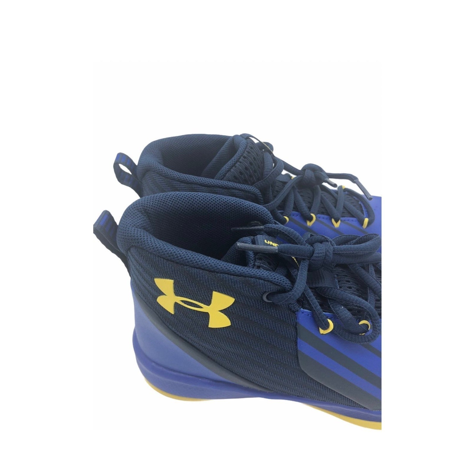 Under Armour Basketball Shoes Blue Yellow Mid Top Sneakers Boys 5Y