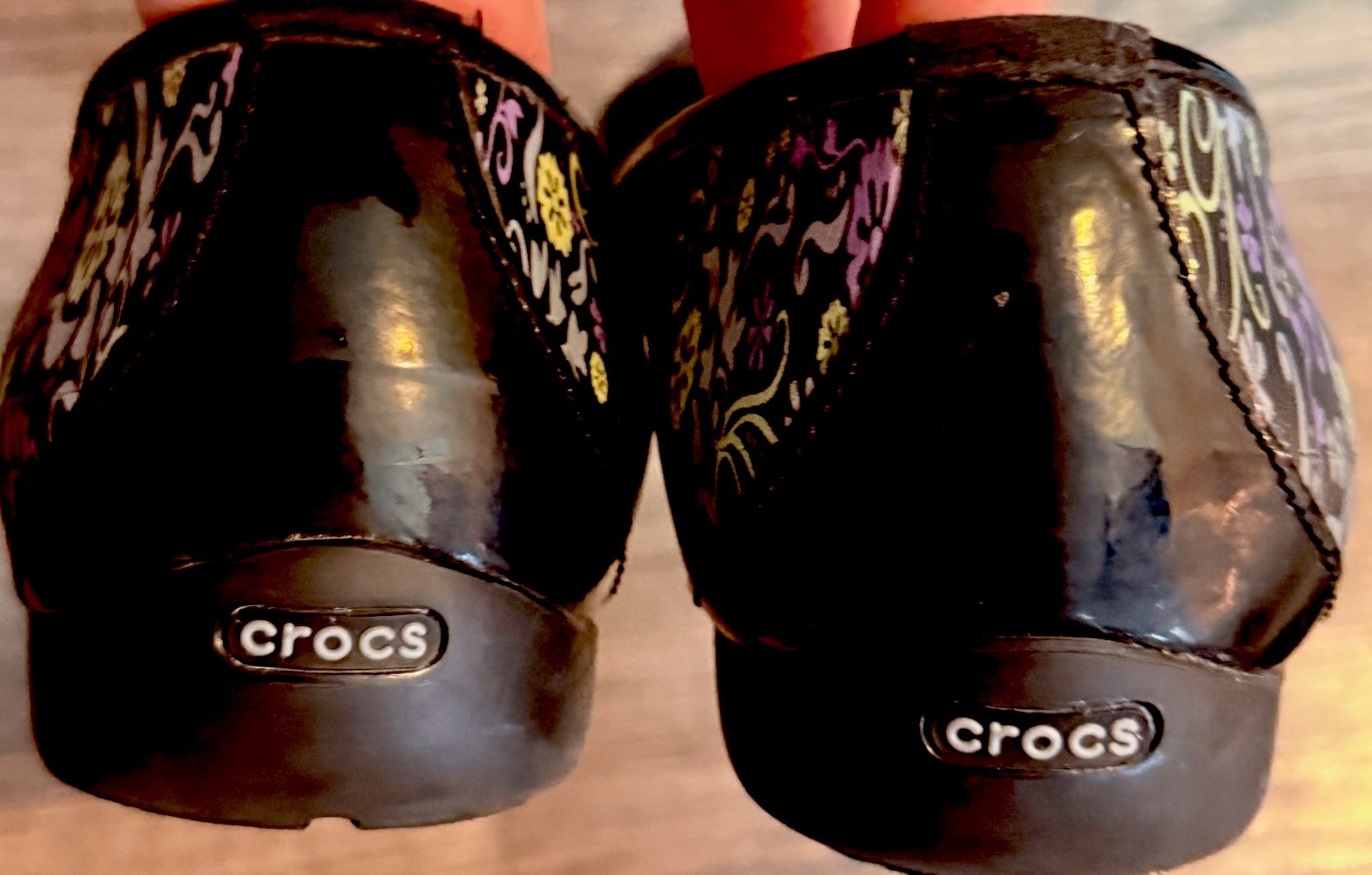 CROCS Kadee Shoes Womens Size 9 Black Floral Print Slip On Ballerina Flats