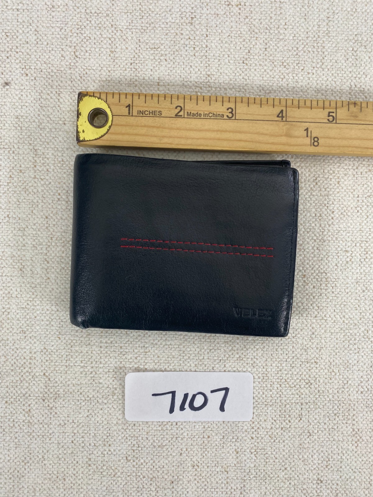 VELEZ Bifold Leather Wallet Mens Size 4.5×3.5″ Black Red Classic 8 Card Slots