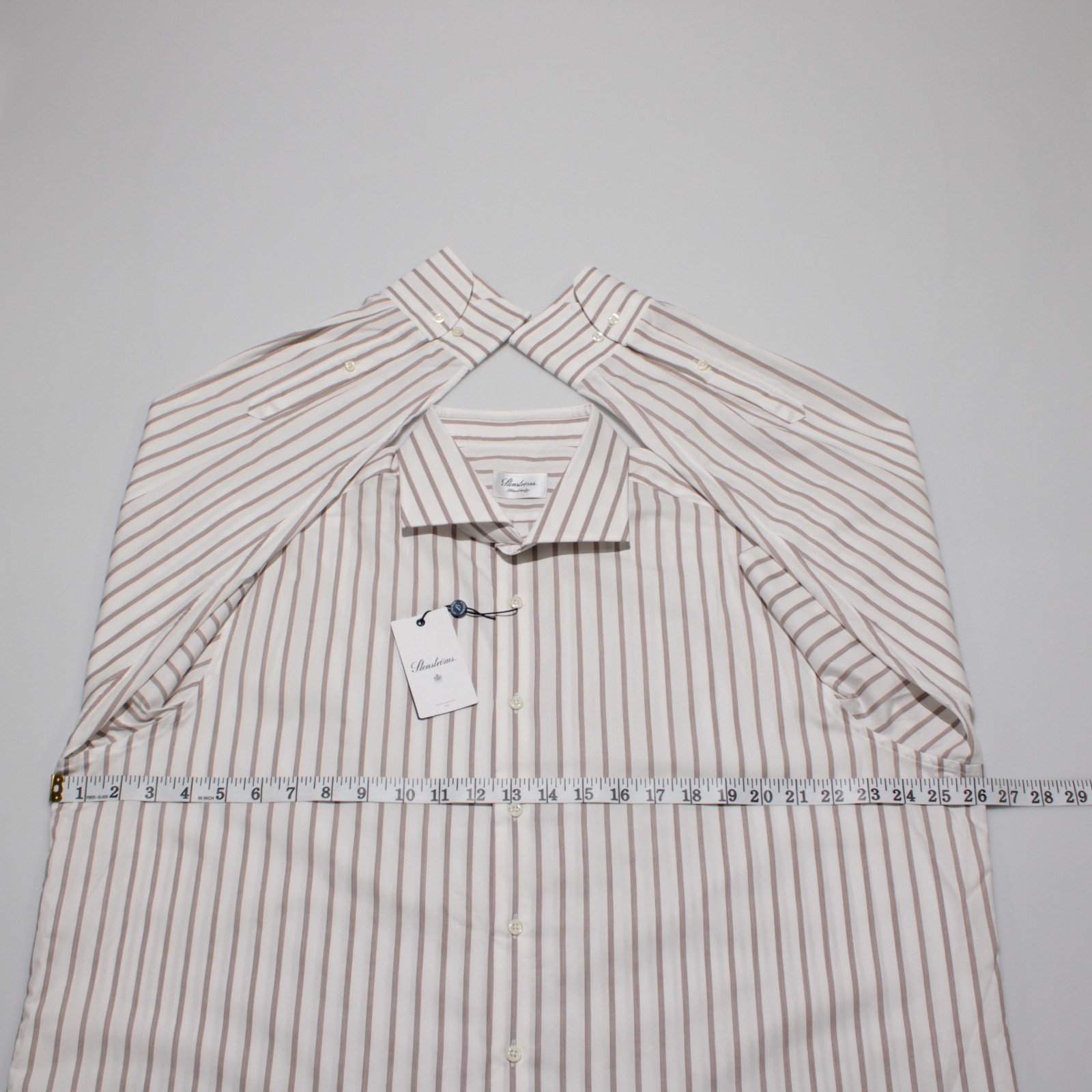 Stenstroms NWT Dress Shirt Size 46 18 in White with Brown Stripes 100% Cotton