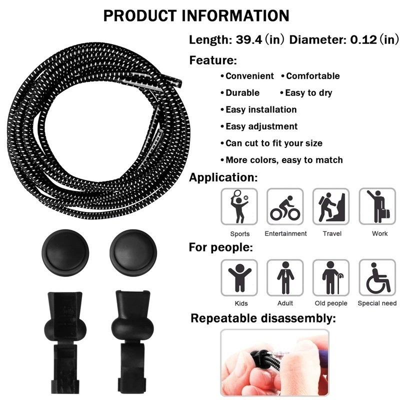 No Tie Elastic Lock Shoe Laces Rope Running Jogging Sneakers Trainer Shoelaces*