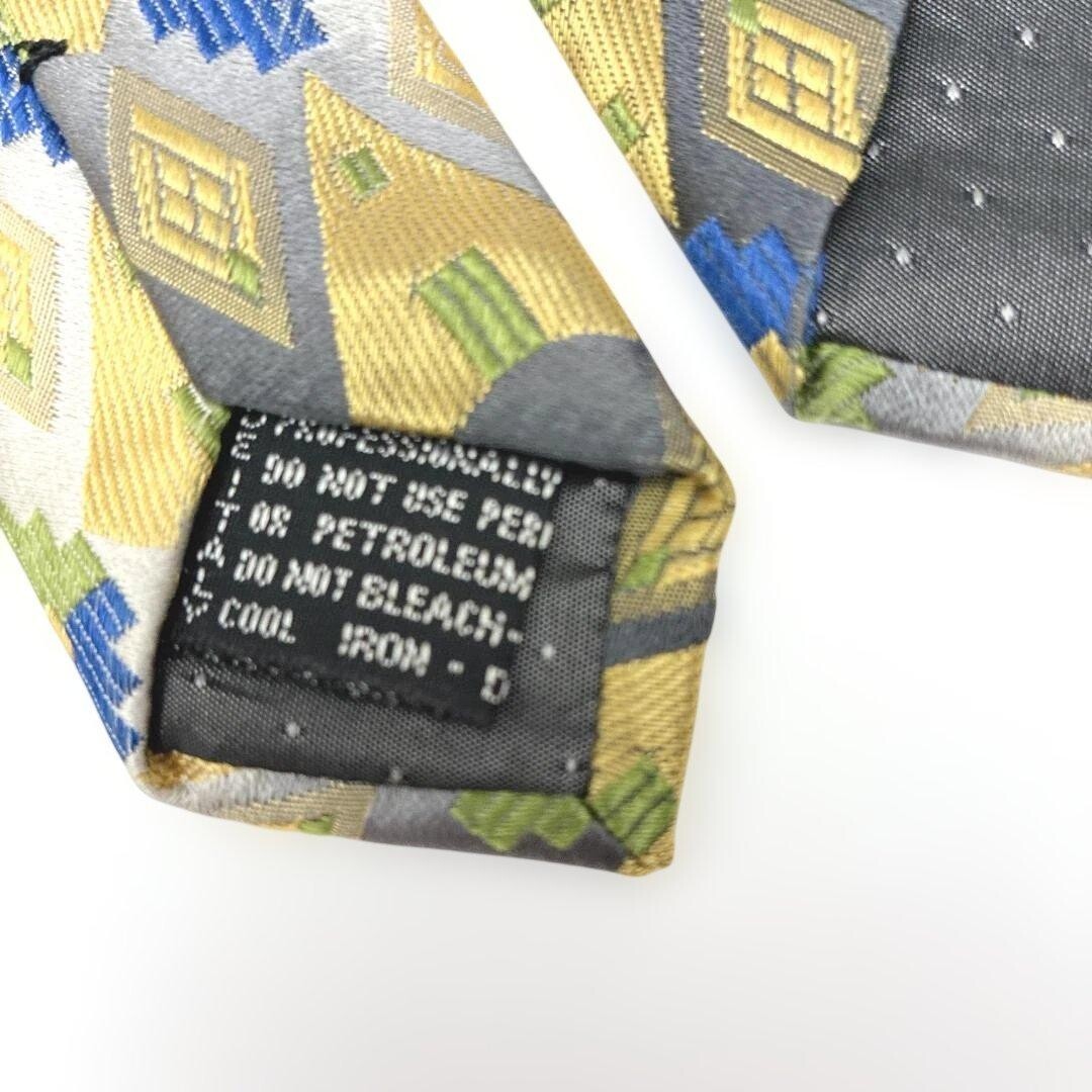 GIANNI VERSACE Tie Geometric Gray Black Yellow Green Blue Vintage Authentic