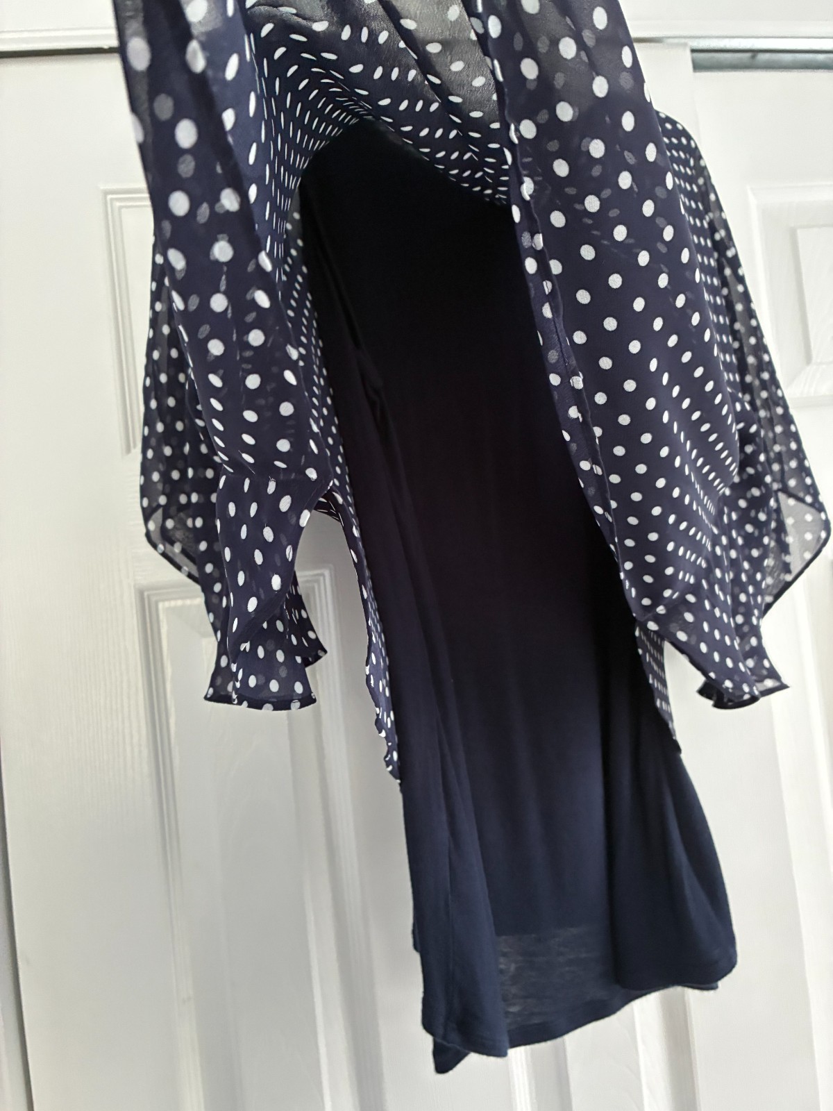 Faith and Joy Navy/White Polka Dot Blouse, Attached Navy Under Blouse=XL