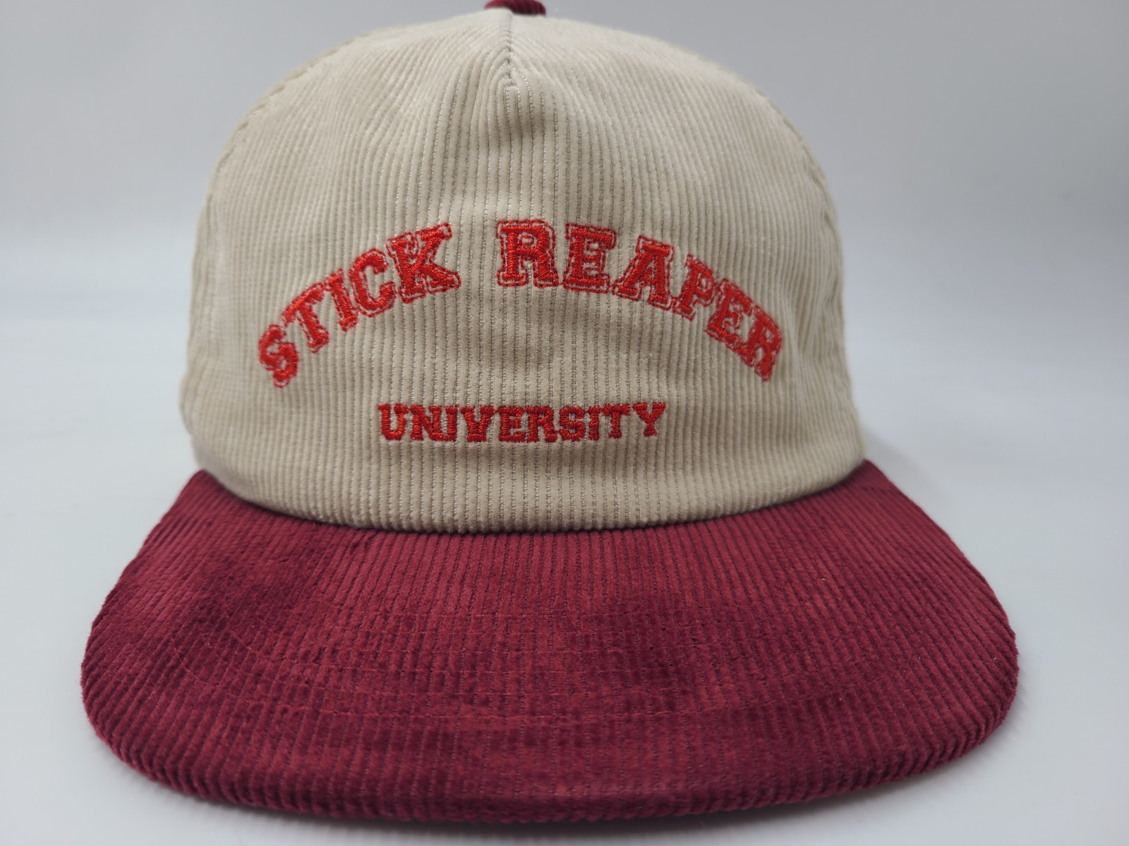 Stick Reaper University Corduroy Snapback Hat Cap Zach Lewis Ze’Shaun Beige Red