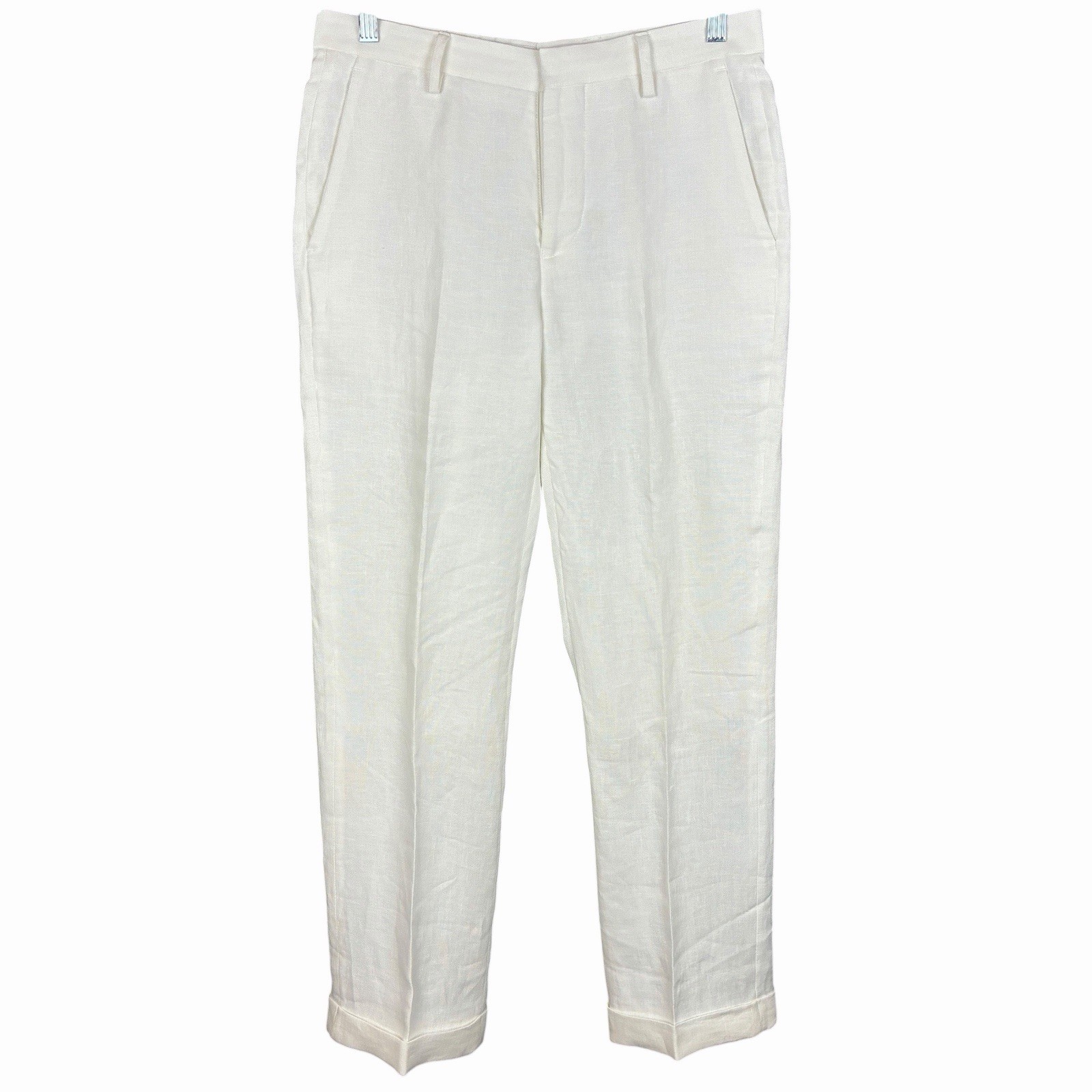 Baird McNutt Murano Linen Pants Men’s 30×30 White Chino Lined Cuffed Flat Front