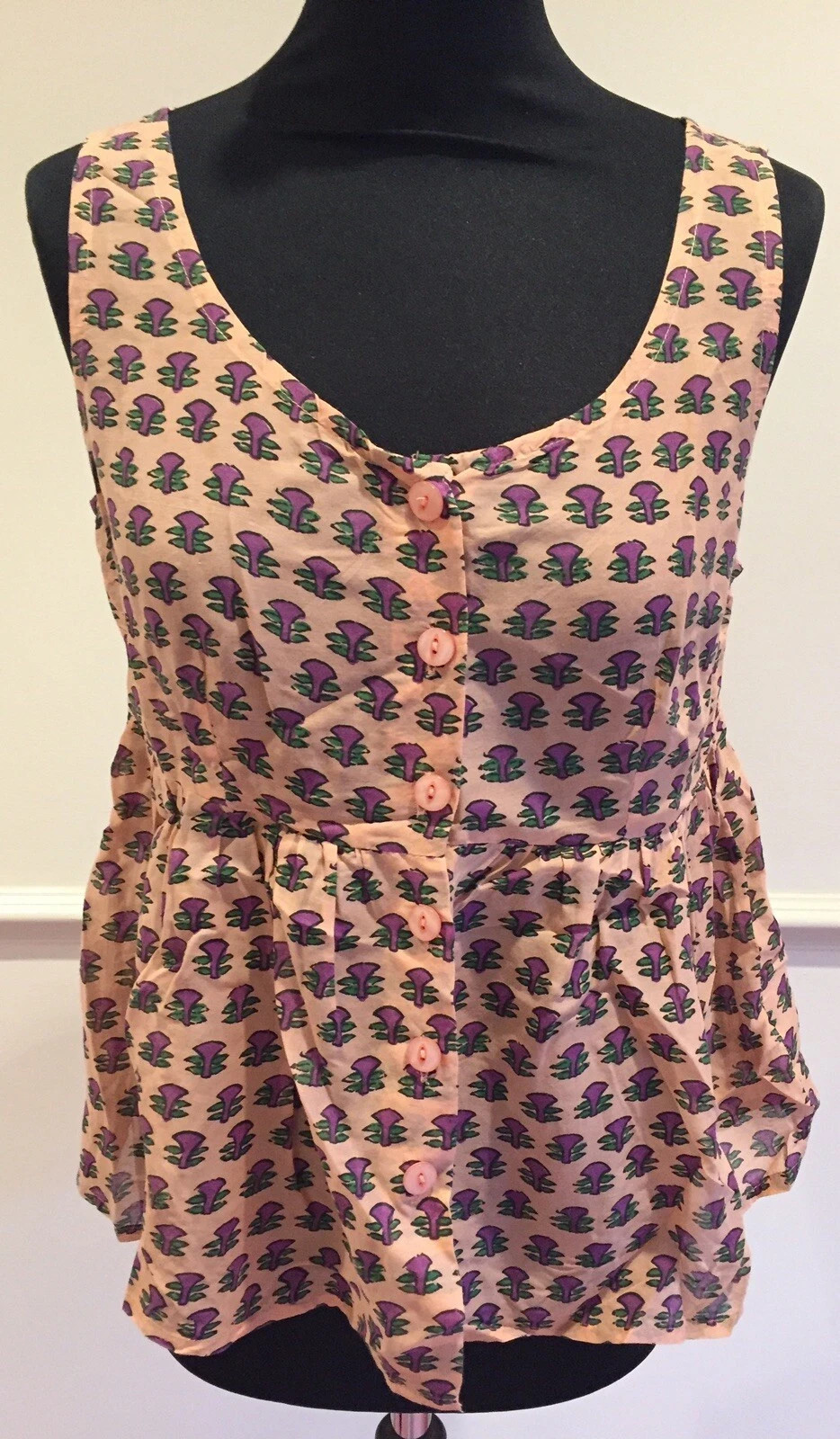 Topshop Pink with Purple and Green Print Peplum Top Size UK 10