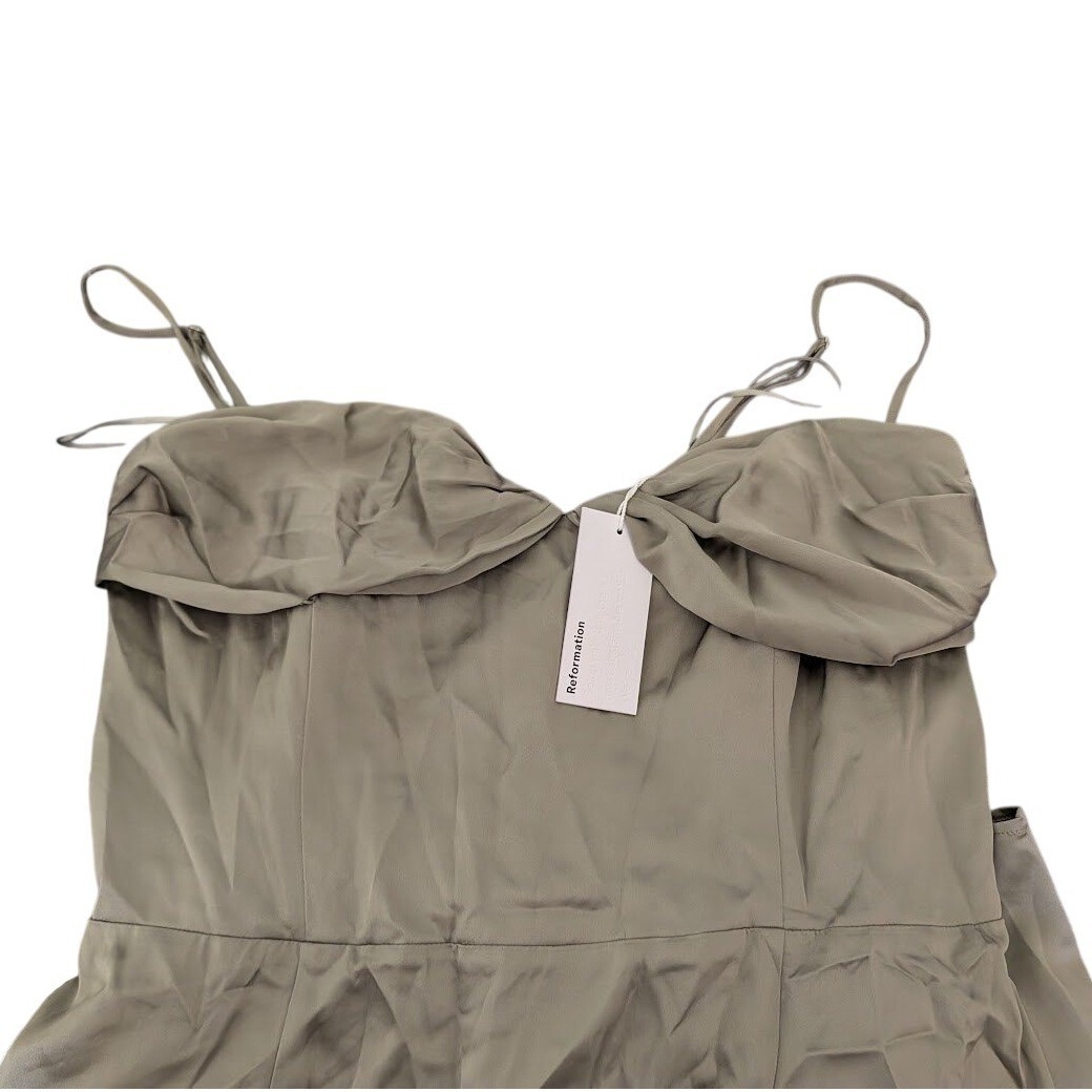 Reformation Hensley Satin Midi Dress Artichoke Green Size 12 NEW Wedding guest