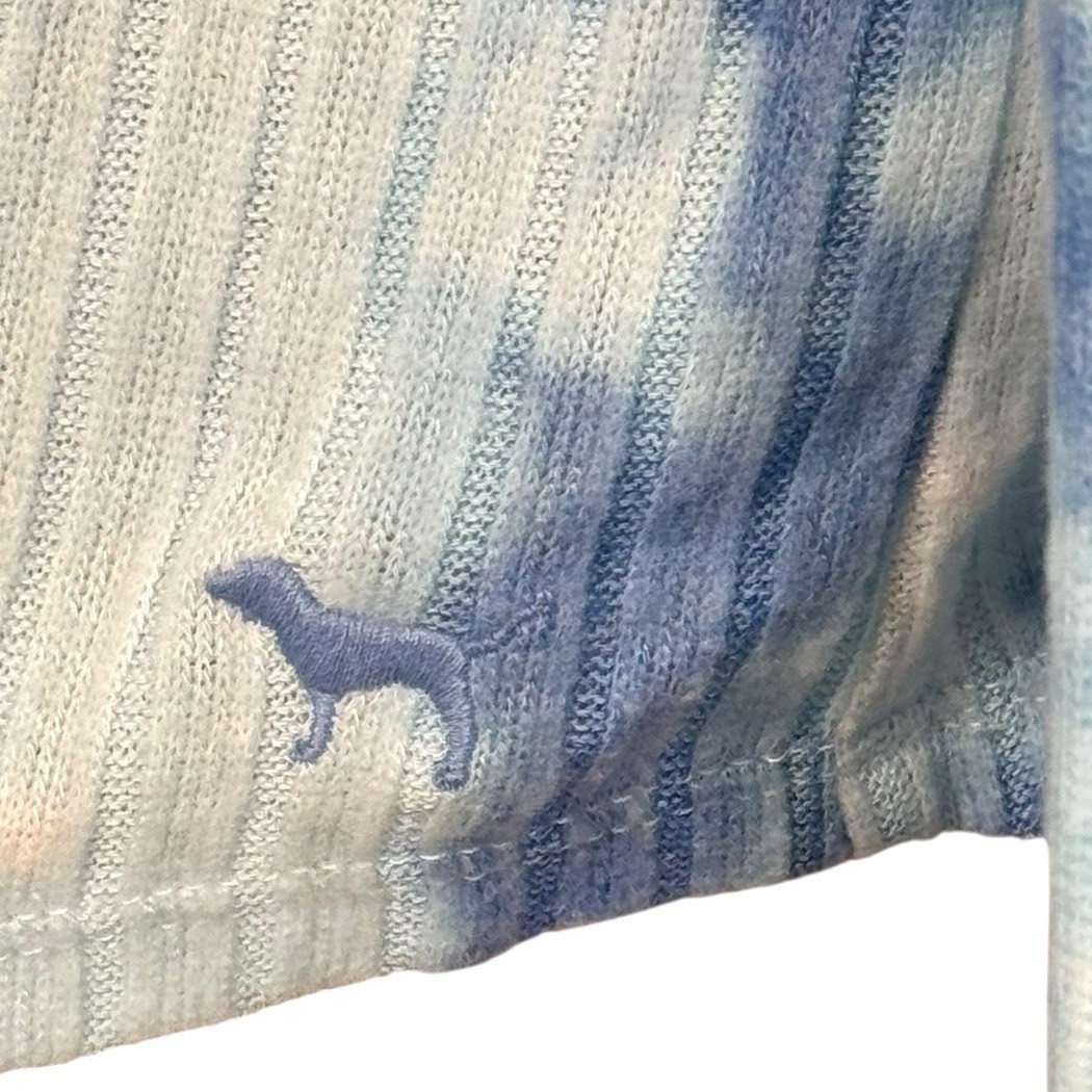 PINK Victoria’s Secret Tie Dye Ribbed V-Neck Long Sleeve Top Blue White Medium