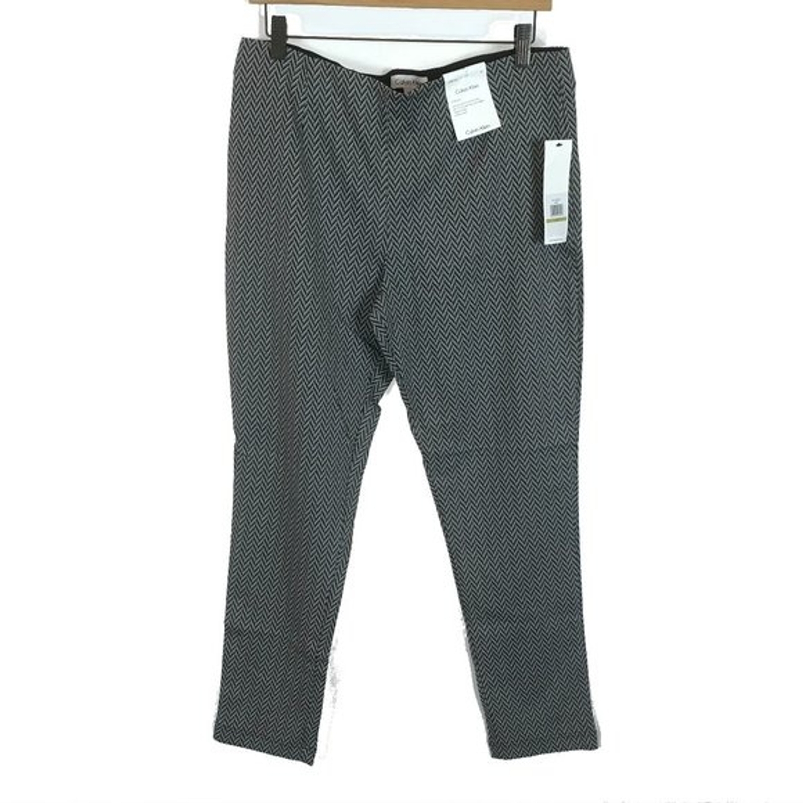 NWT Womens Size 14 14×28 Calvin Klein Gray Sleek Pull On Herringbone Pants