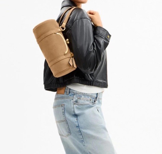 Coach Kisslock Barrel Bag In Soul /Tan Suede Brass Hardware Nwt 💕