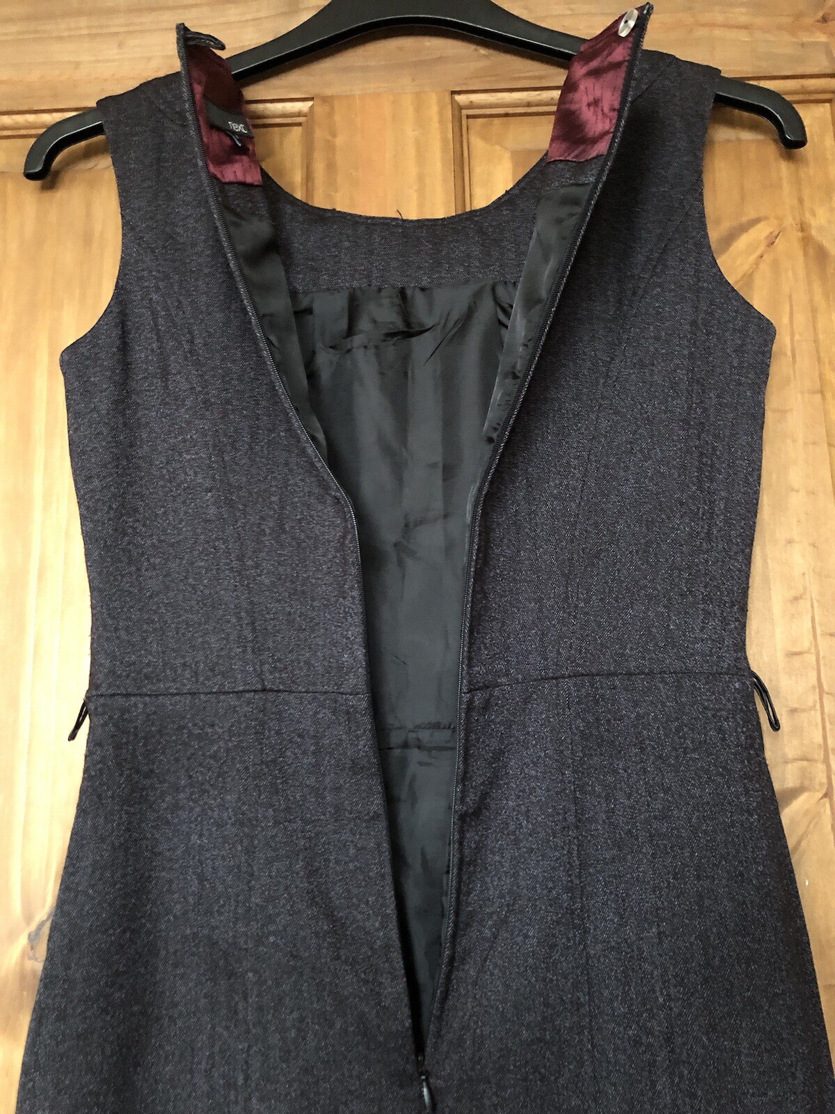 Black and grey/silver herringbone lined sleeveless tailored smart dress, 6 Next