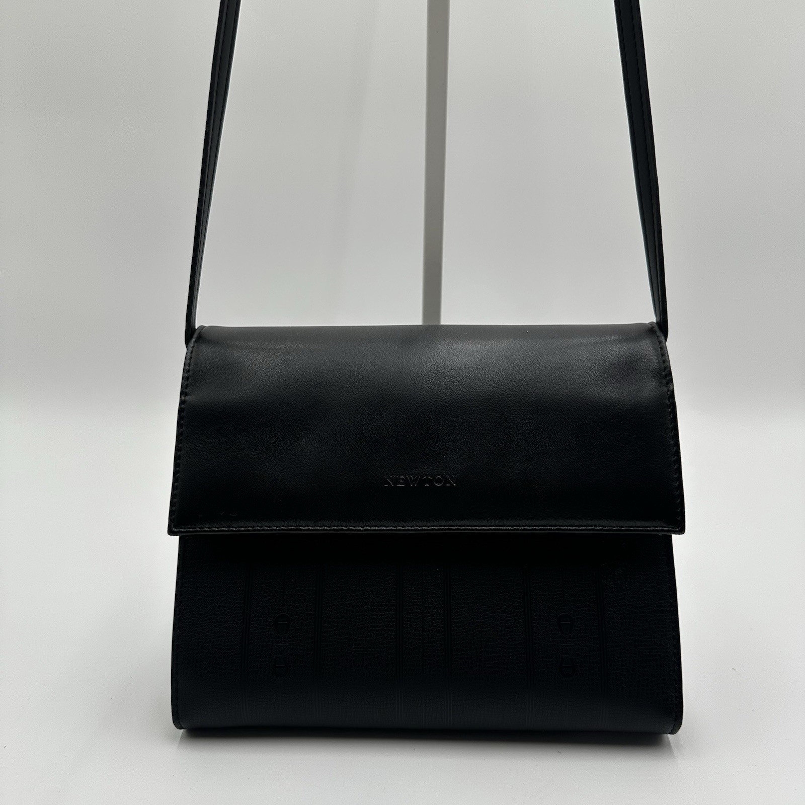 Etienne Aigner Newton Crossbody Purse Wallet Organizer Day Runner Black Leather