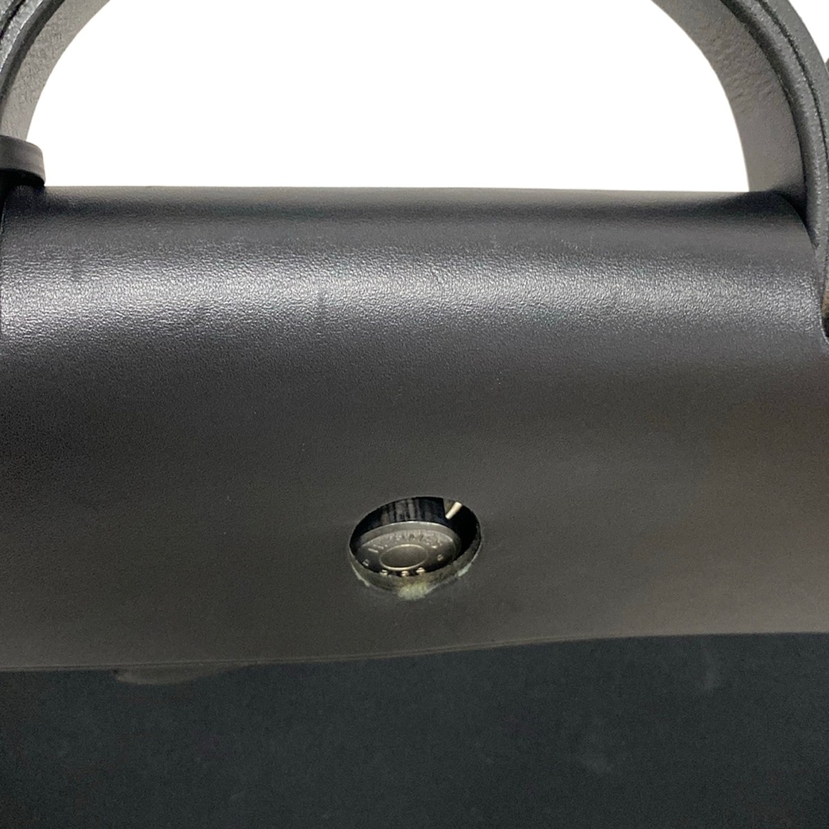 HERMES Her Bag MM Black Toile Officier Leather Square D Handbag