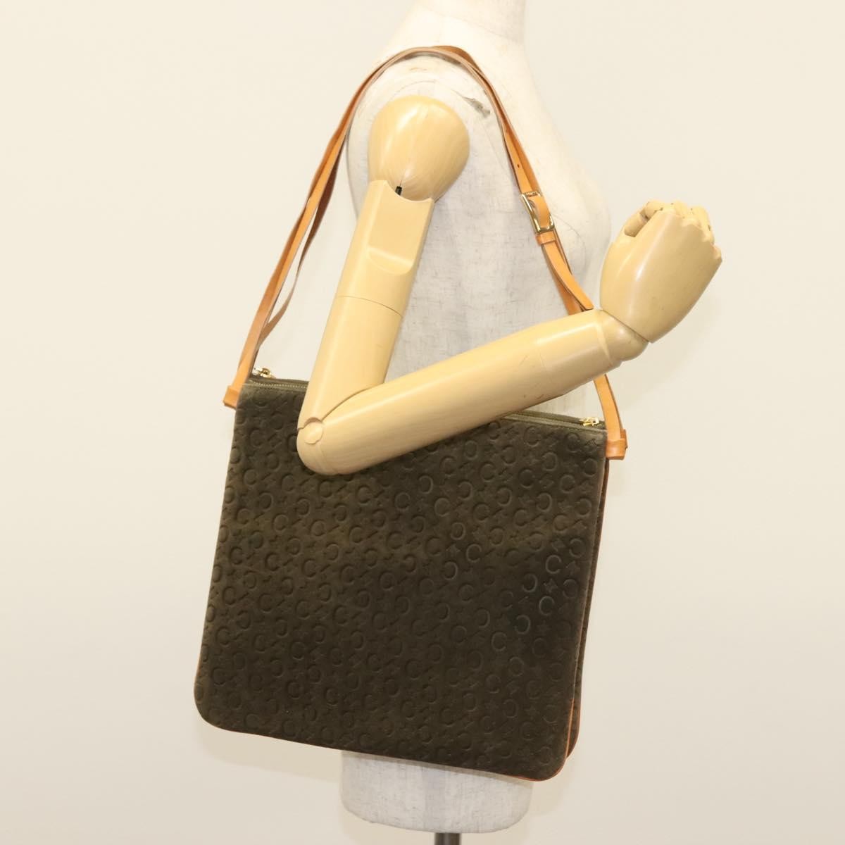 CELINE C Macadam Canvas Shoulder Bag Suede Brown Gold Auth 139556