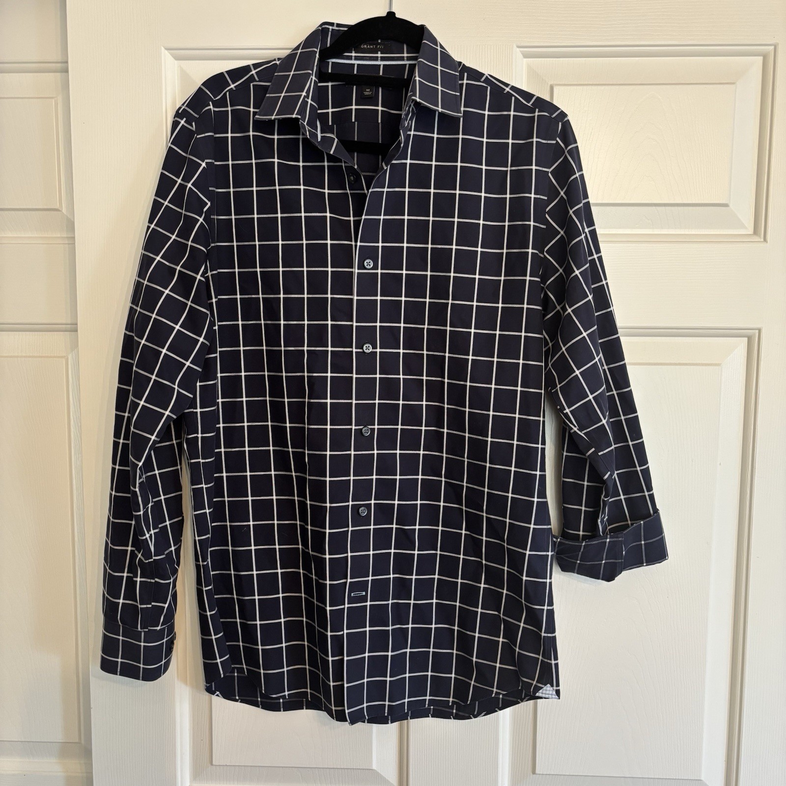 Banana Republic Grant Fit Non-Iron Check Dress Shirt Blue/White M 32/33