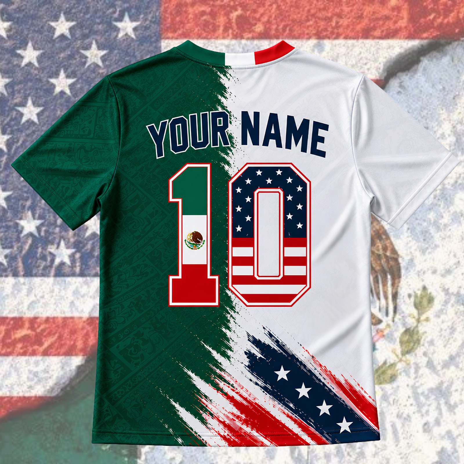 Mexico USA Soccer Jersey Mens Custom Name Number Aztec Mexican American (S-5XL)