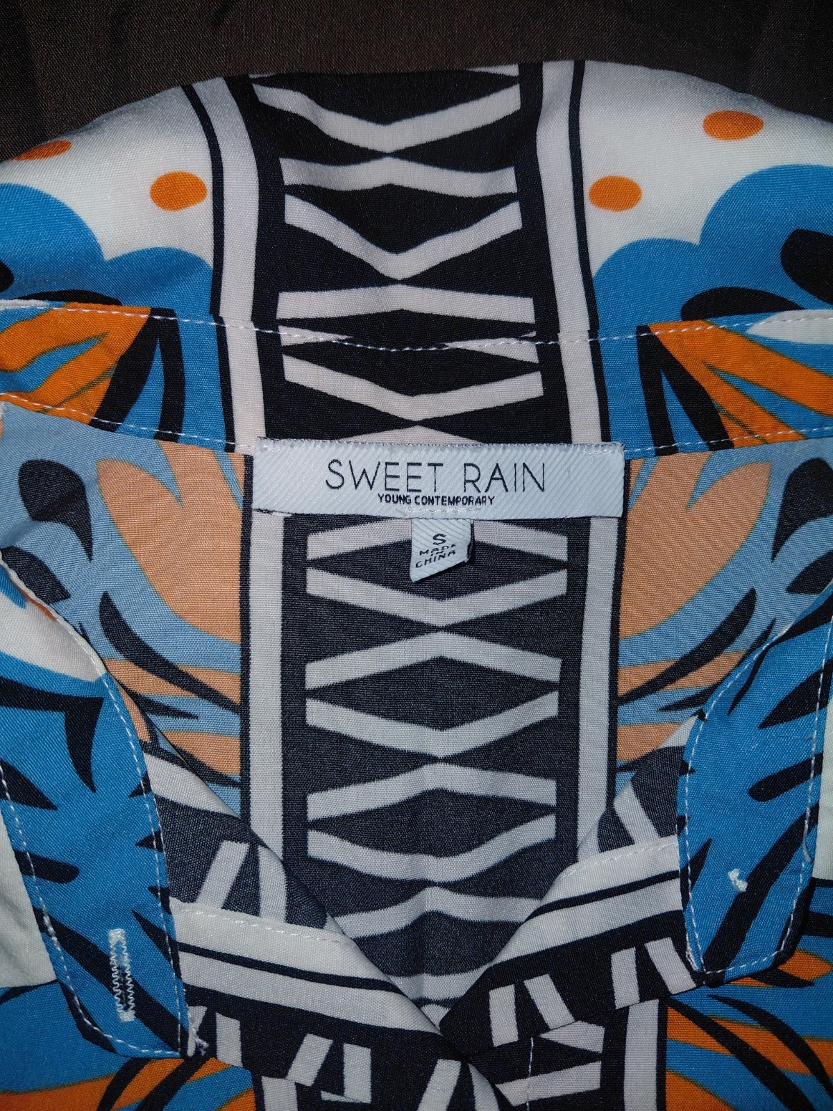 Sweet Rain Contemporary Beige/teal/orange/black Paisley Button Up Long Sleeve Sm