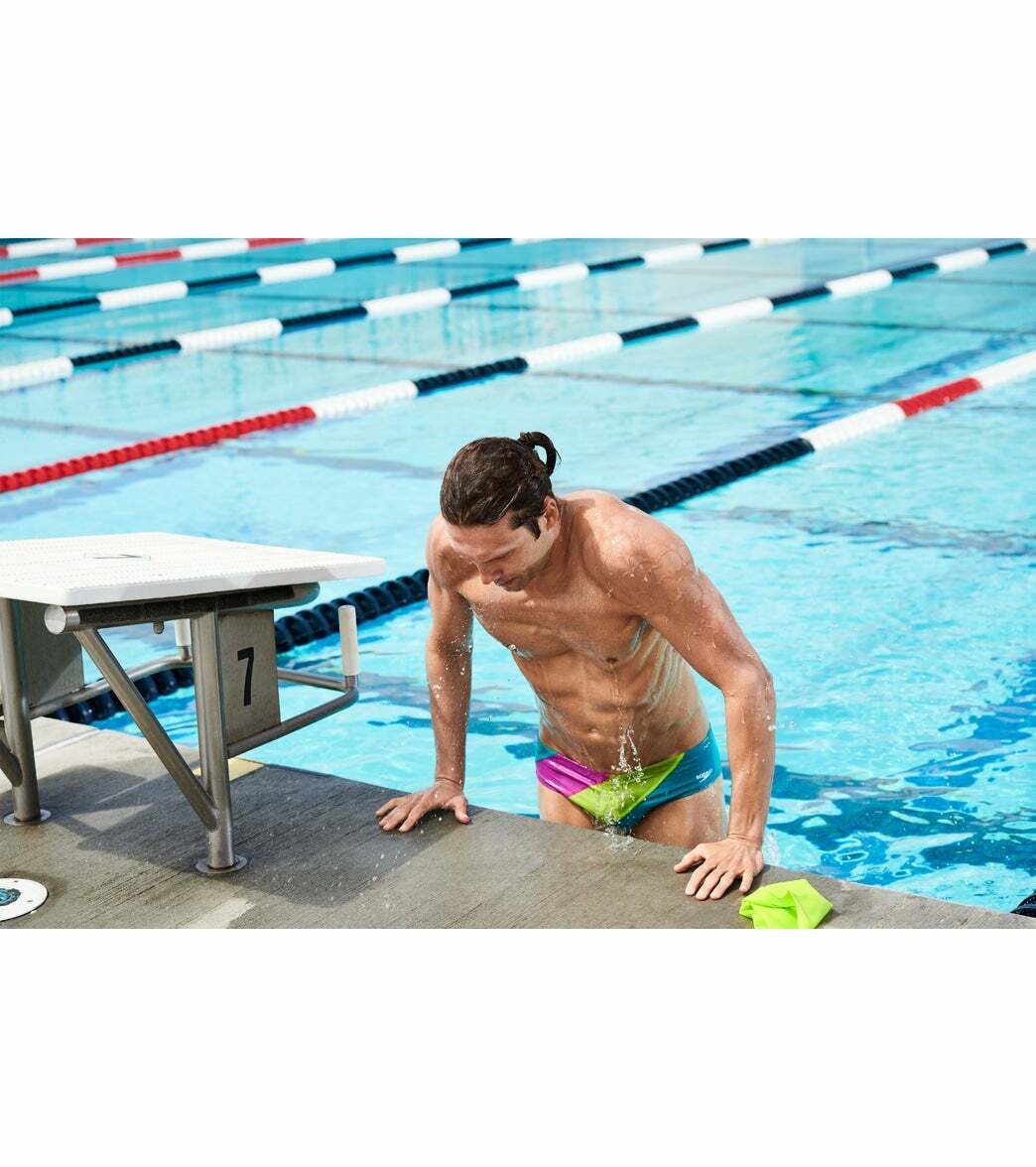 Speedo Men acid lime green colorblock swim Brief Swimwear size 28 30 32 34 36 38