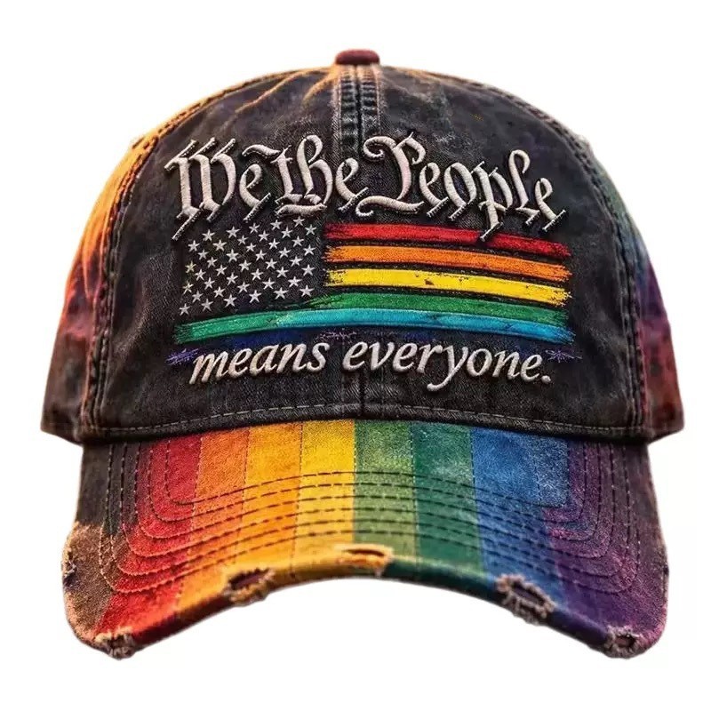 We The People Means Everyone LGBTQ+ Pride Distressed Baseball Cap USA Flag Men