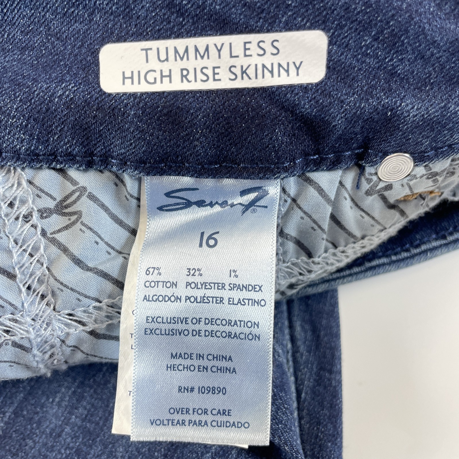 Seven7 Tummyless High Rise Skinny Jeans Womens 16 Avalon Blue Denim Stretch