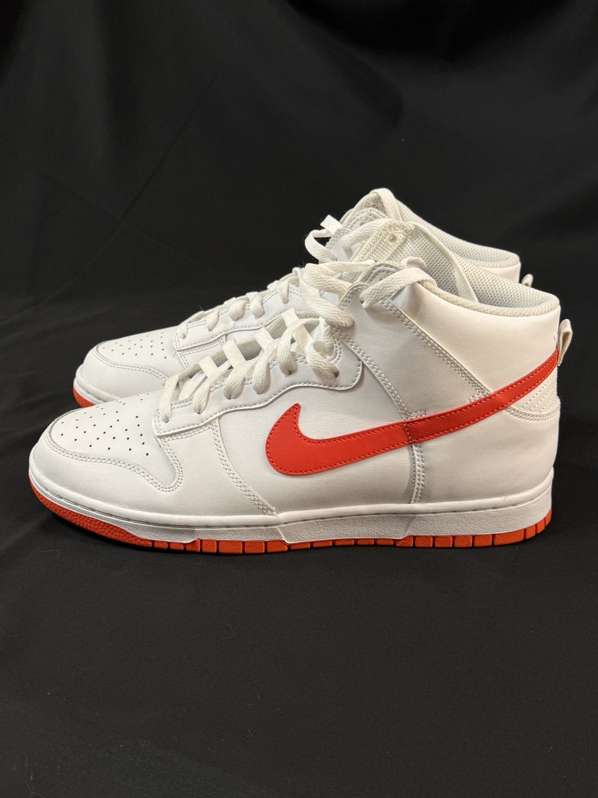 Nike Dunk High Men’s Leather High-Top Lace-Up Sneakers White/Red-Orange
